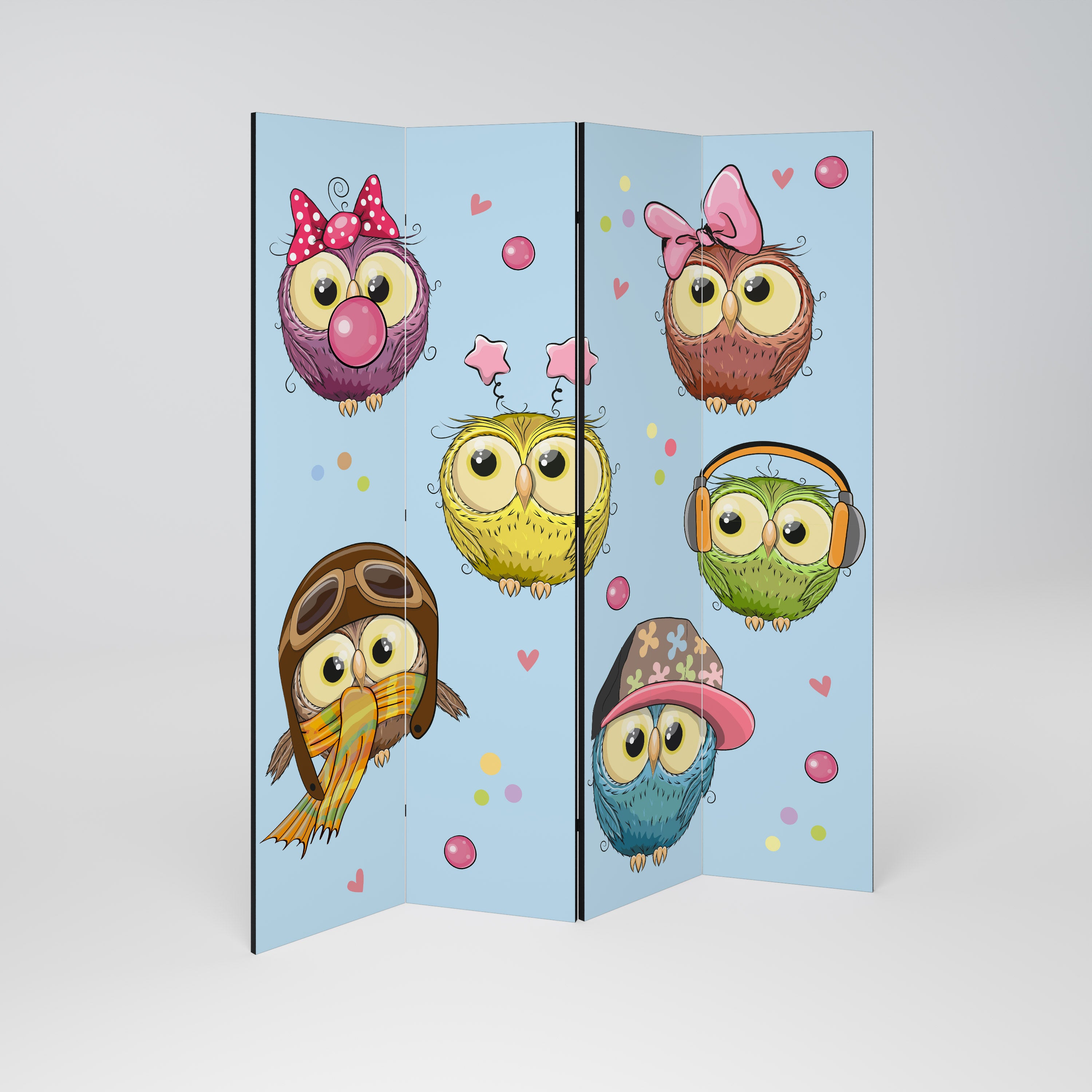 OWLY SQUAD Dekoracyjny parawan 4-skrzydłowy