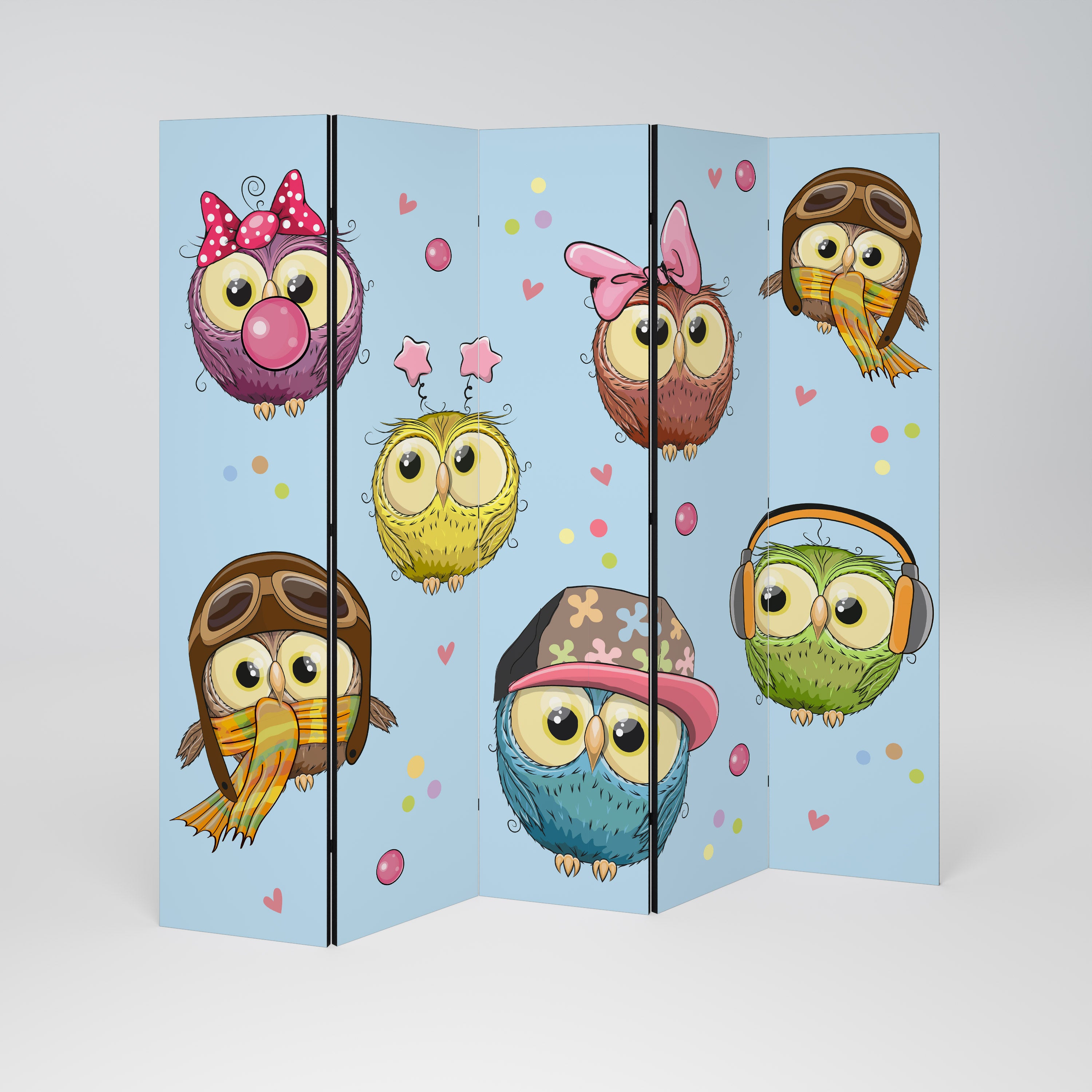 OWLY SQUAD Dekoracyjny parawan 5-skrzydłowy