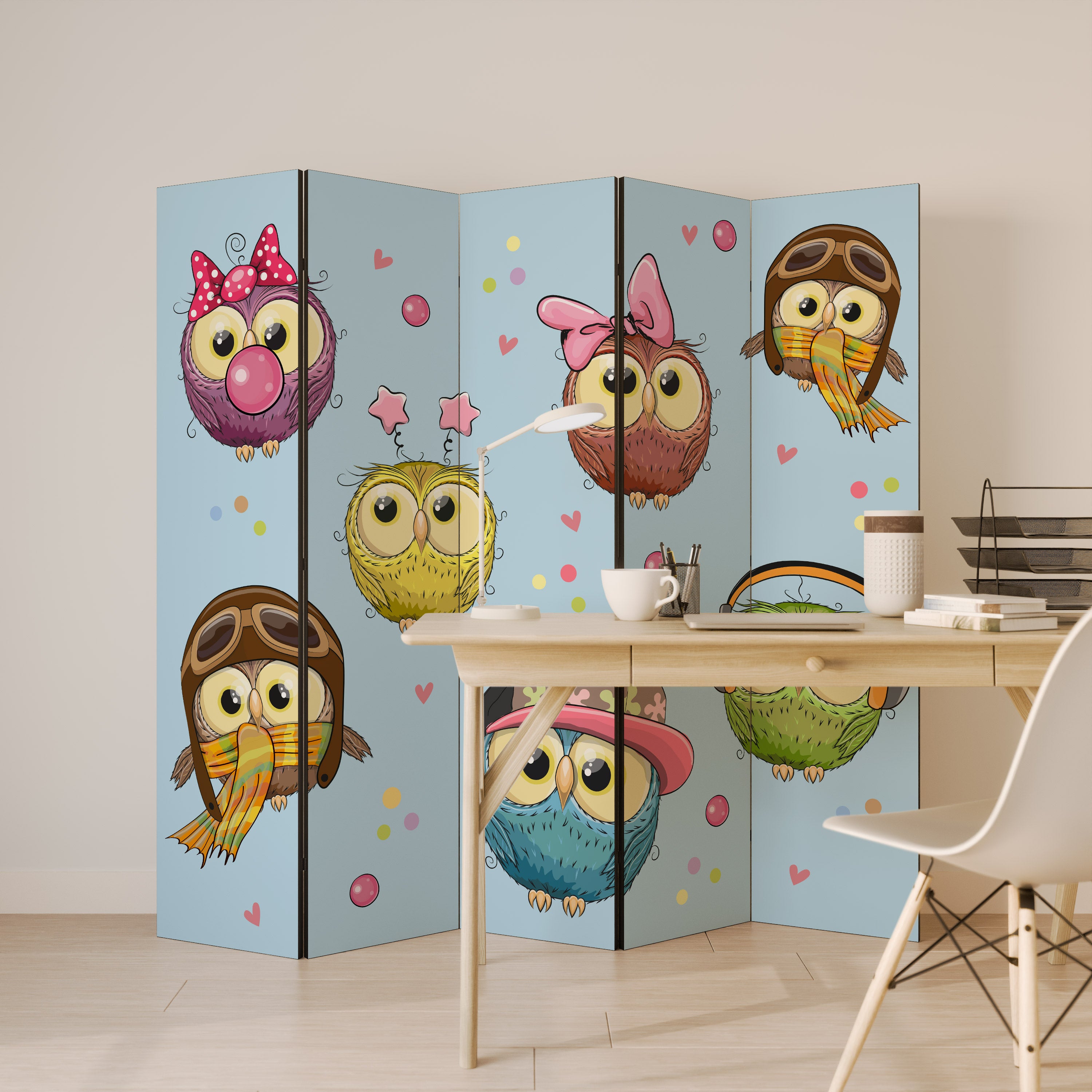 OWLY SQUAD Dekoracyjny parawan 5-skrzydłowy