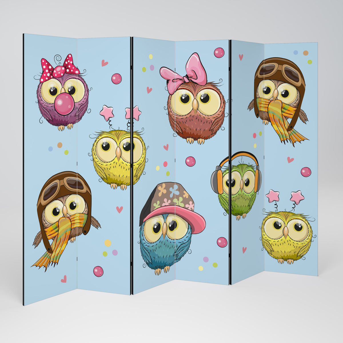 OWLY SQUAD Dekoracyjny parawan 6-skrzydłowy