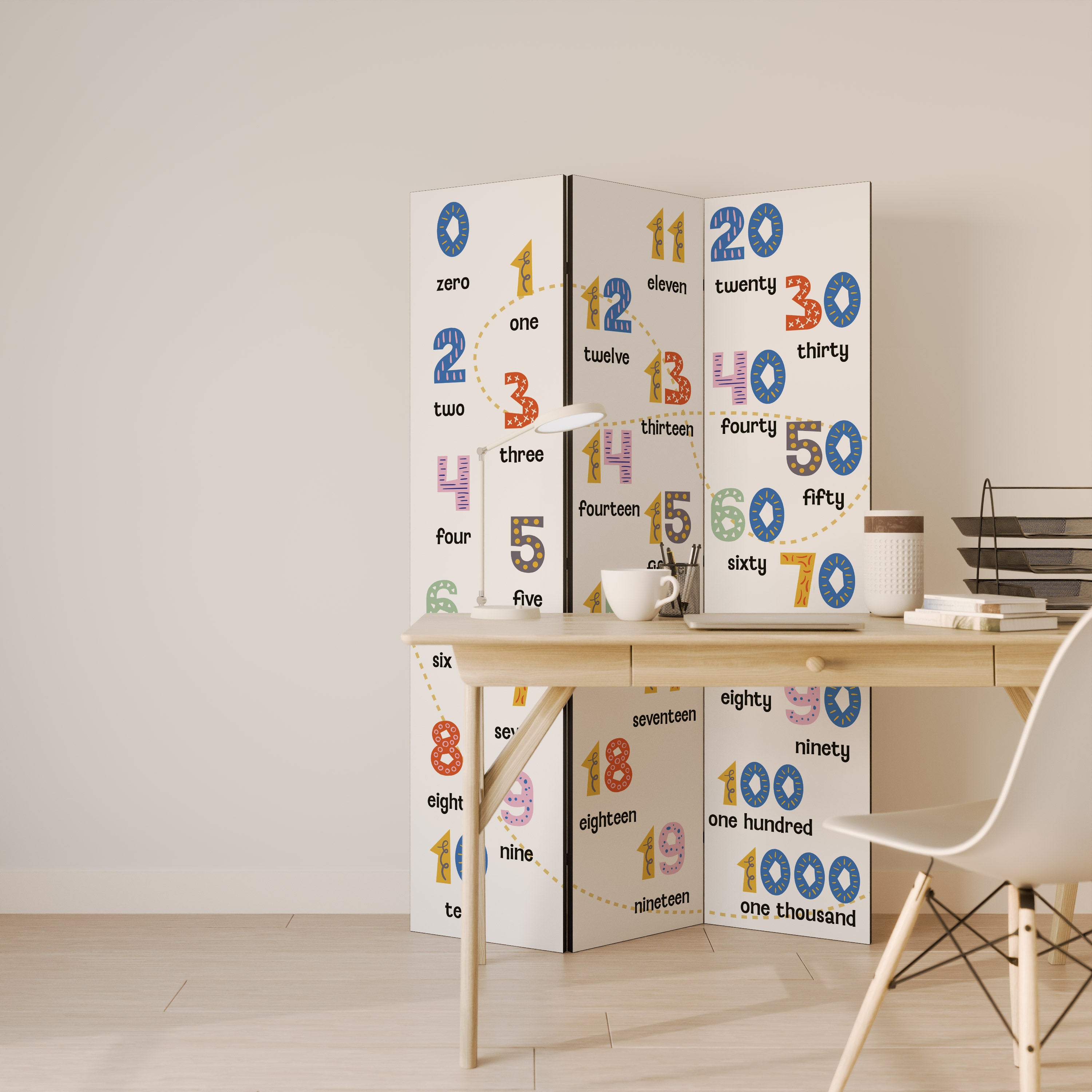 COUNTING LESSON Dekoracyjny parawan 3-skrzydłowy