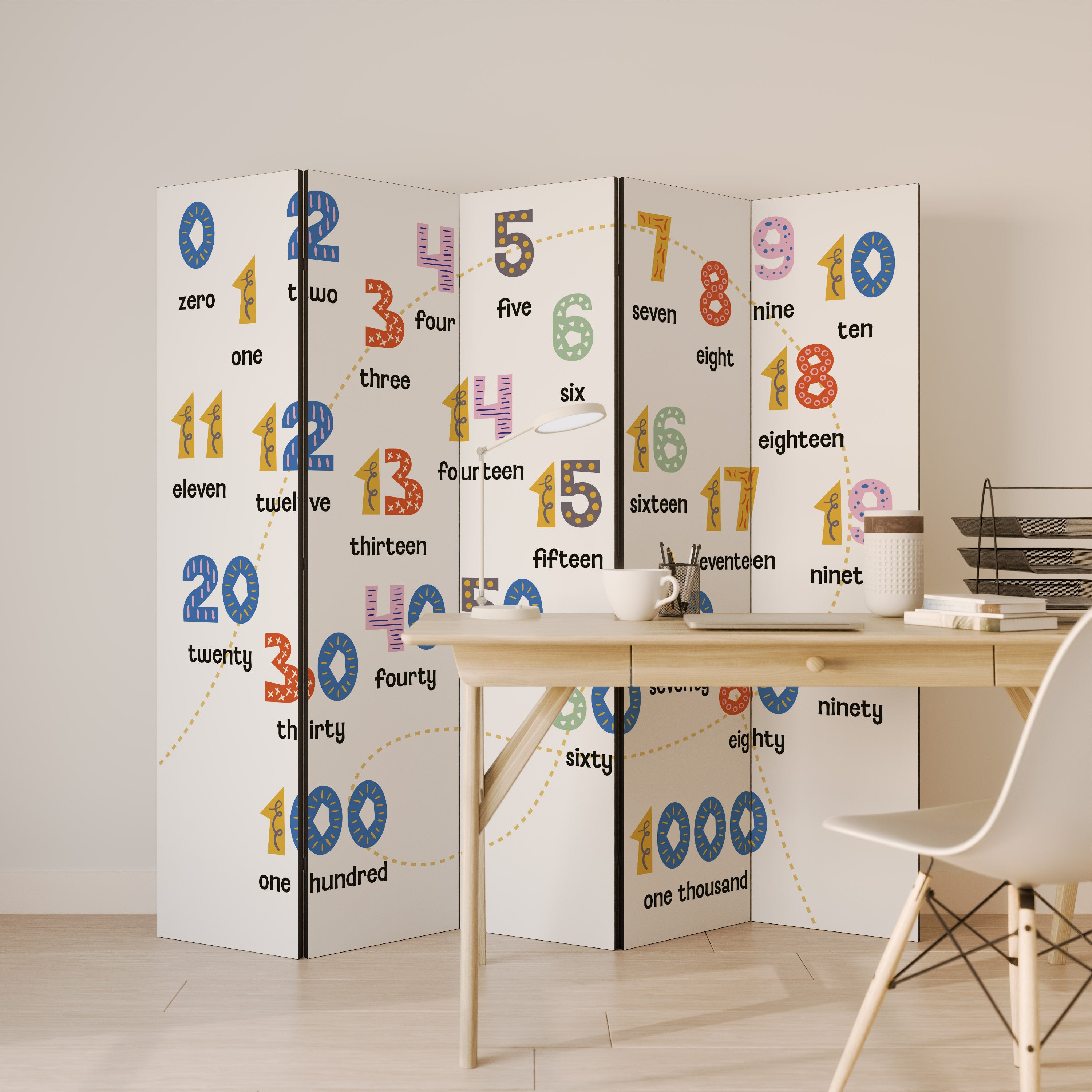 COUNTING LESSON Dekoracyjny parawan 5-skrzydłowy