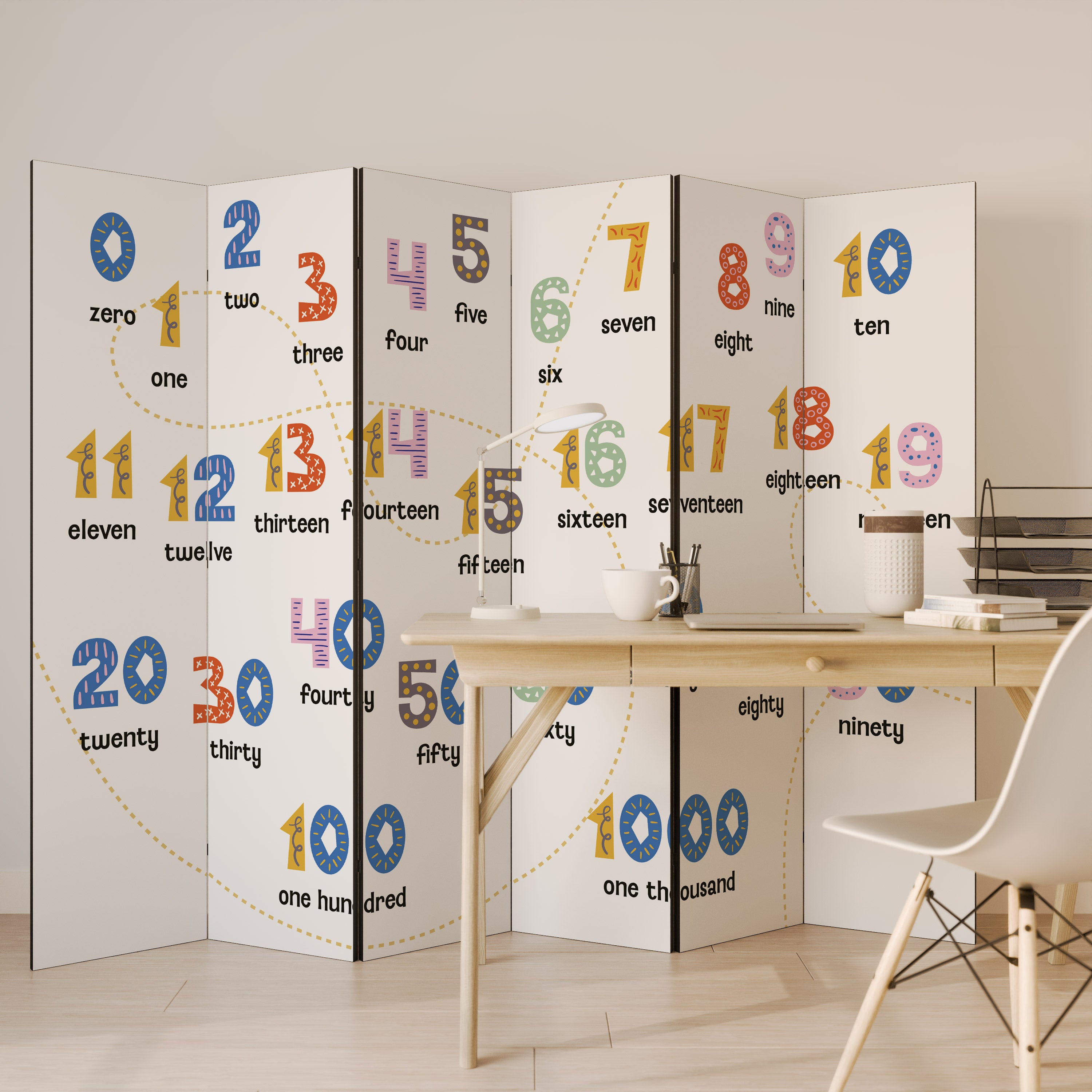 COUNTING LESSON Dekoracyjny parawan 6-skrzydłowy