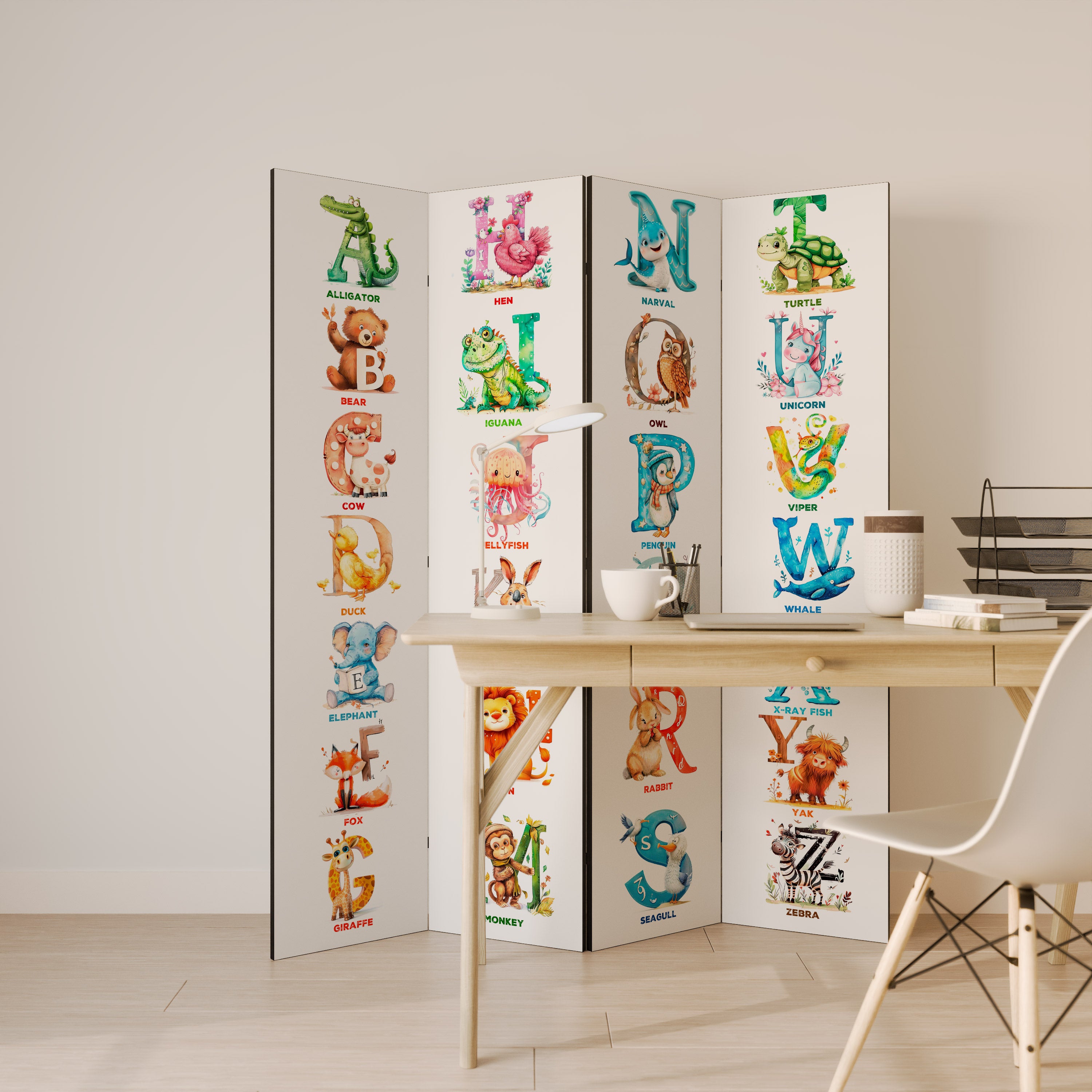 JOYFUL LETTERS Dekoracyjny parawan 4-skrzydłowy