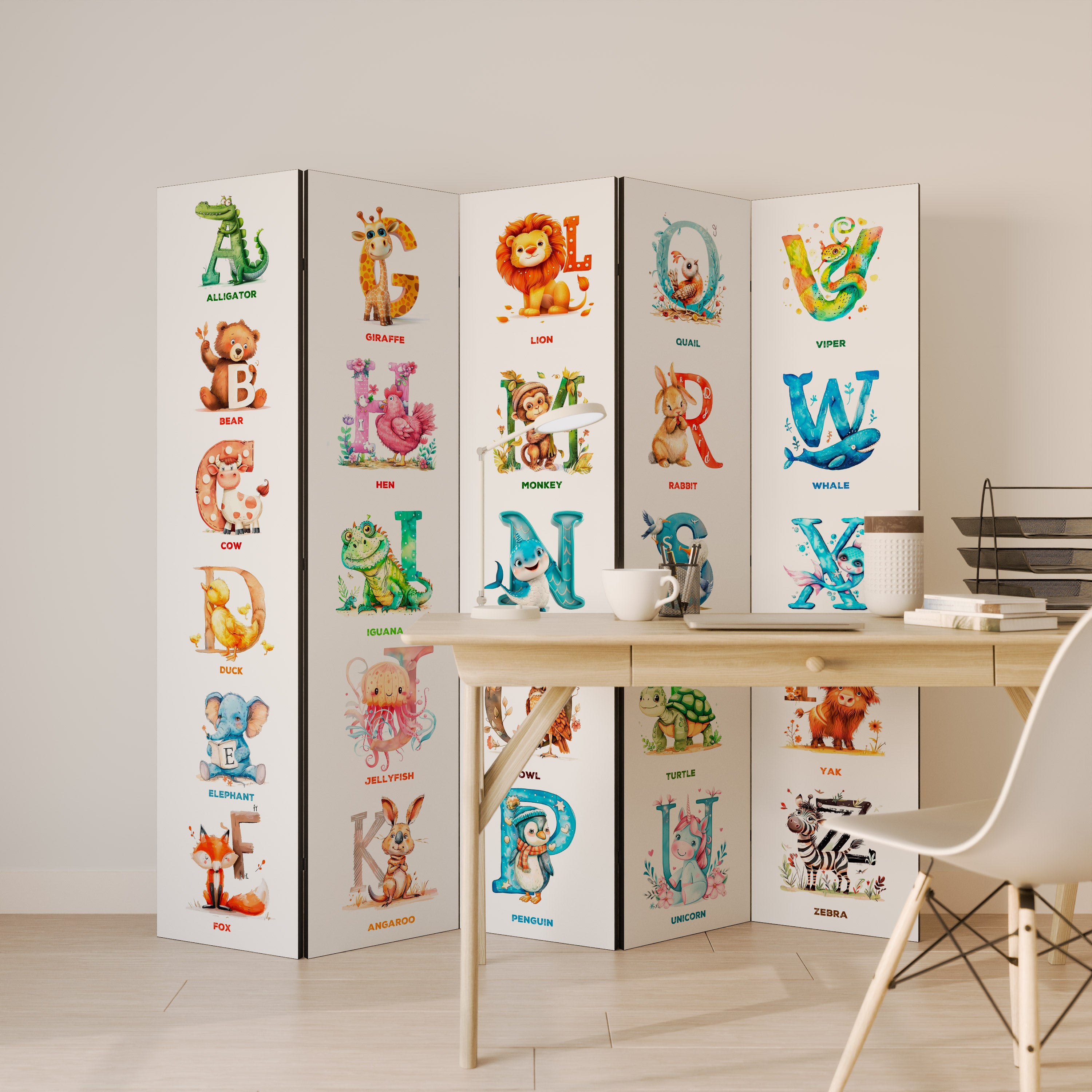 JOYFUL LETTERS Dekoracyjny parawan 5-skrzydłowy