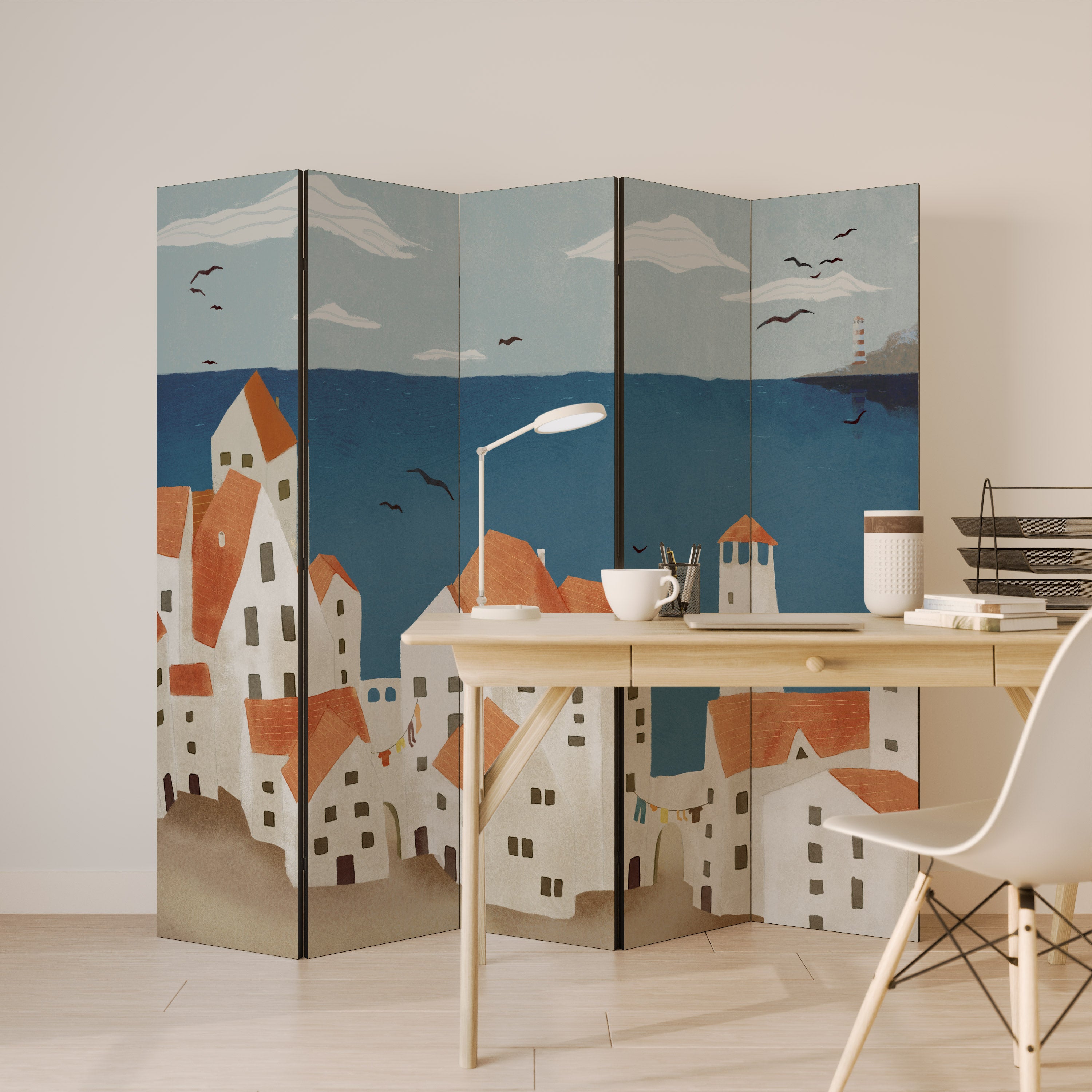 COASTLAND VILLAGE Dekoracyjny parawan 5-skrzydłowy