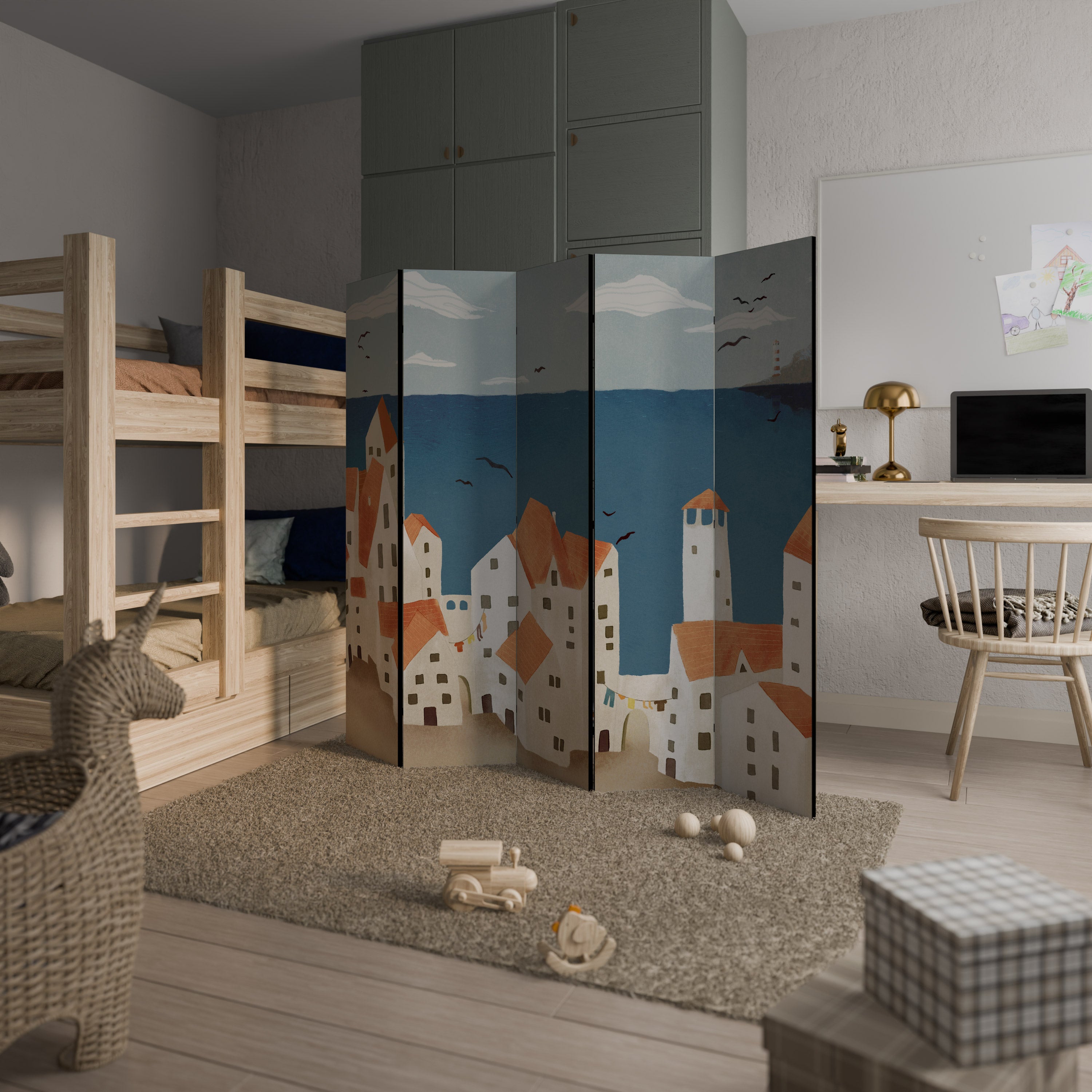 COASTLAND VILLAGE Dekoracyjny parawan 5-skrzydłowy