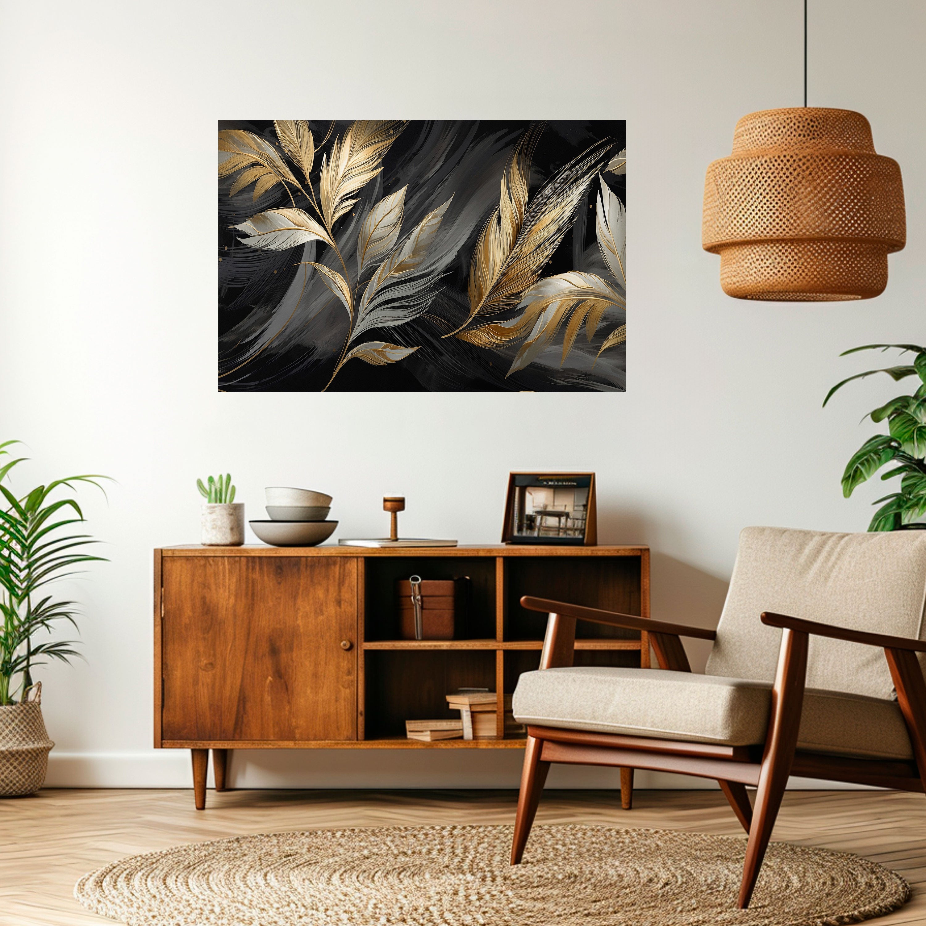 MYSTIC GOLD LEAVES Naklejka/Plakat poziomy