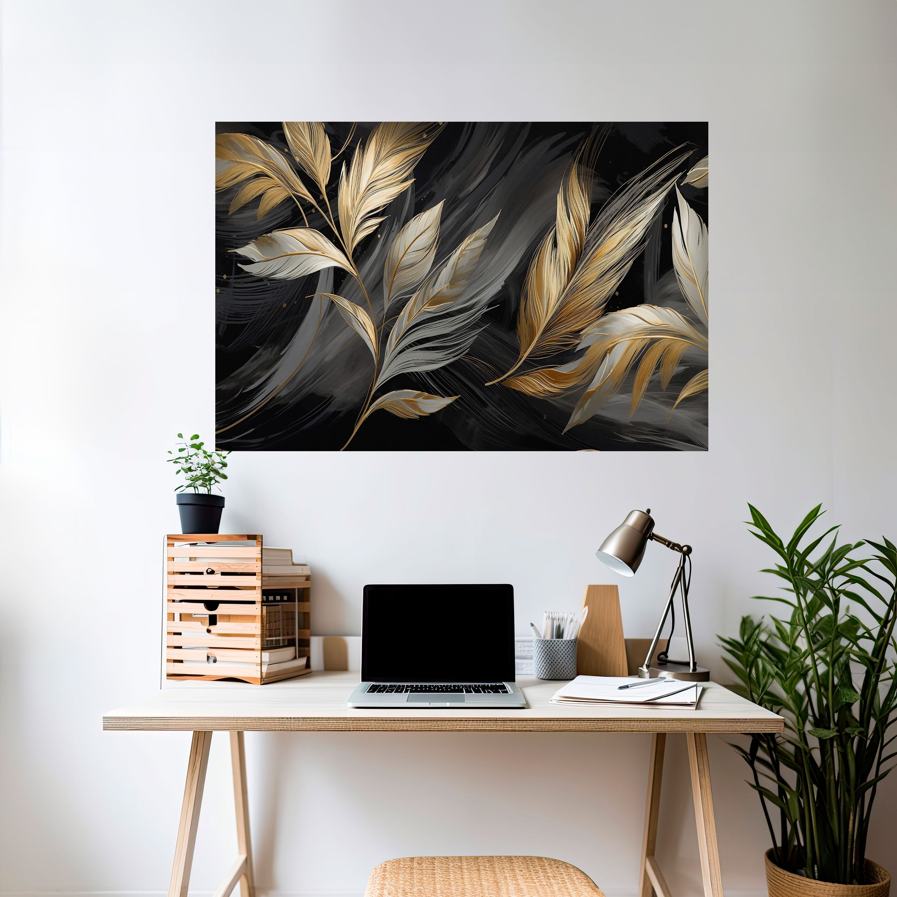 MYSTIC GOLD LEAVES Naklejka/Plakat poziomy