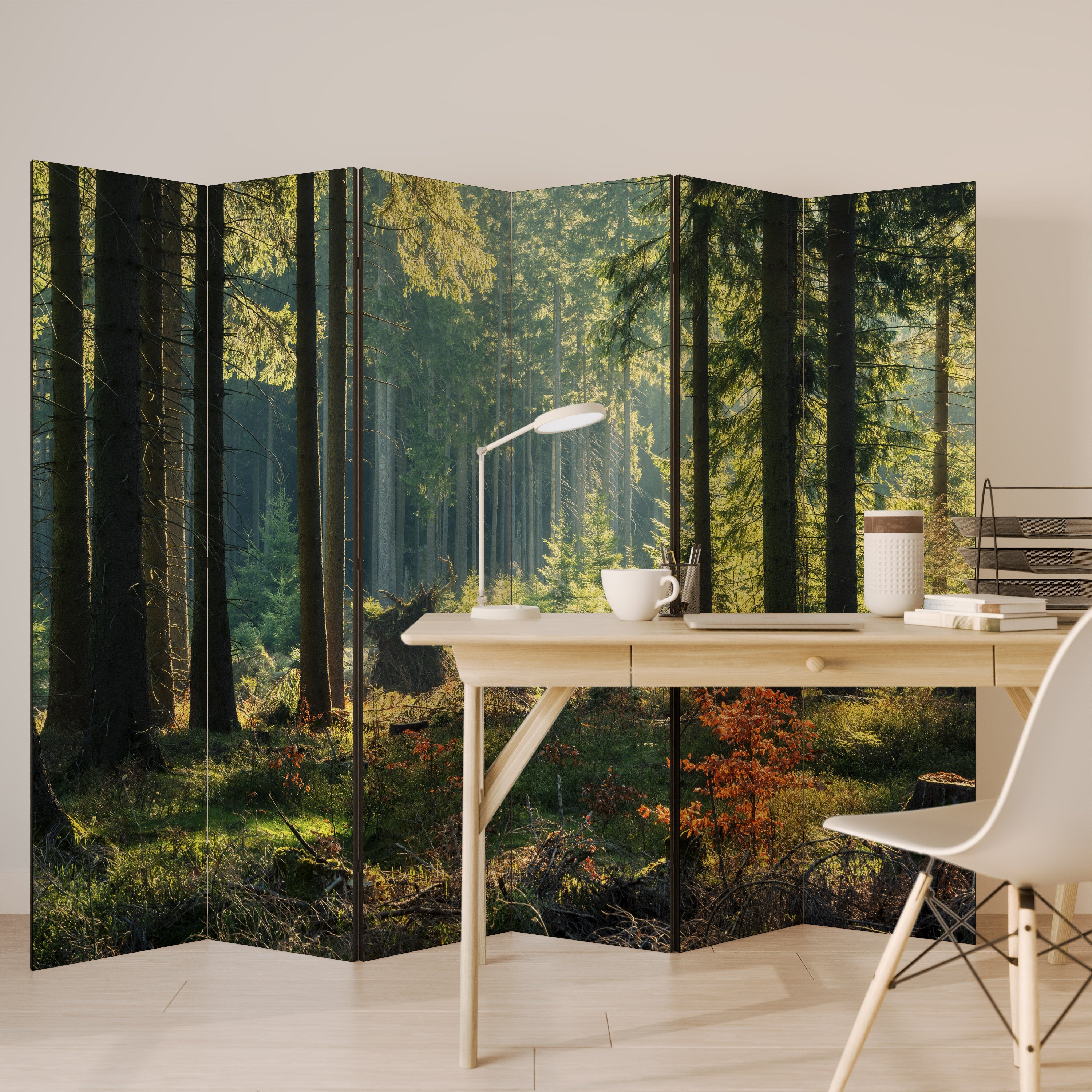SUNLIT FOREST SERENADE Dekoracyjny parawan 6-skrzydłowy