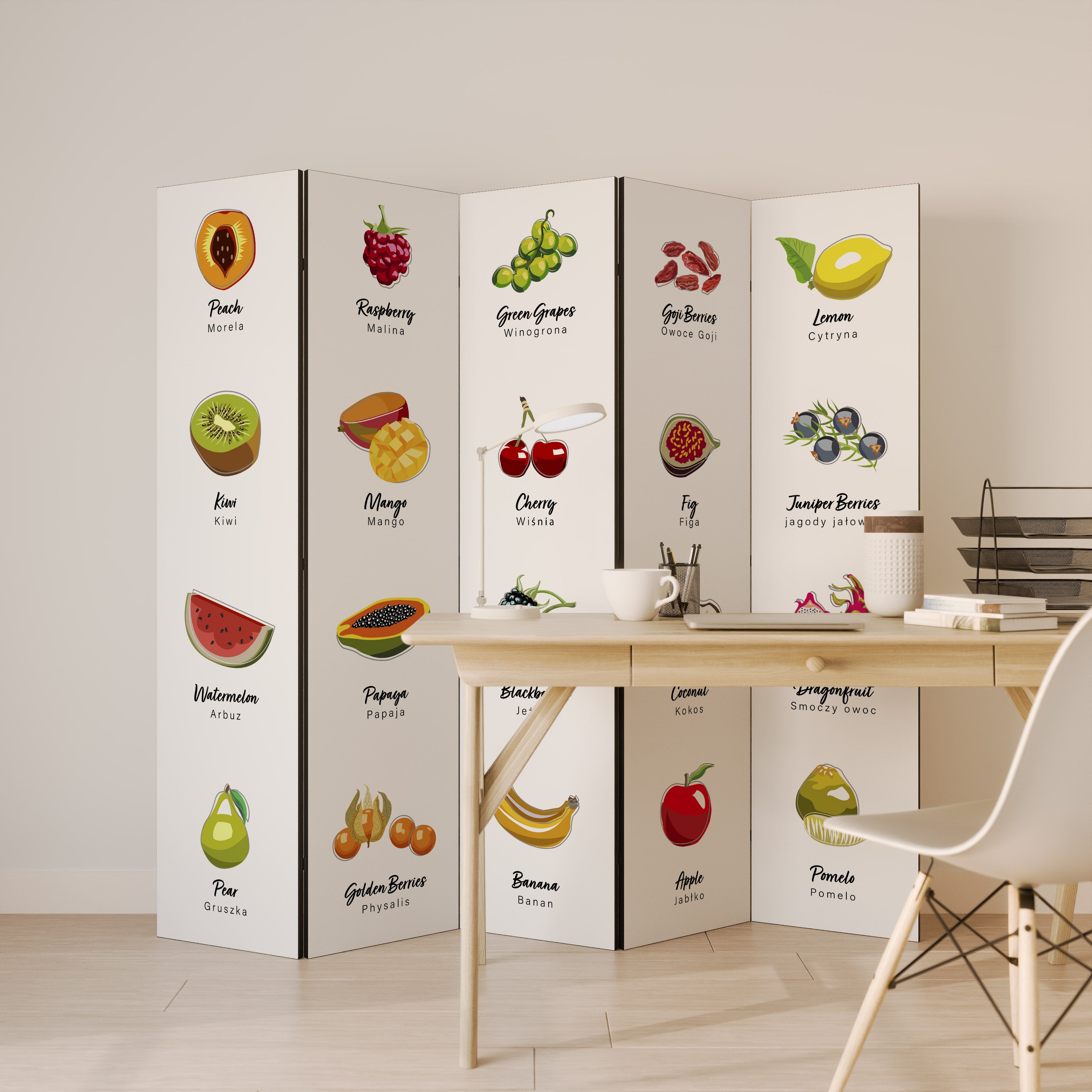 FRUIT LESSON Dekoracyjny parawan 5-skrzydłowy