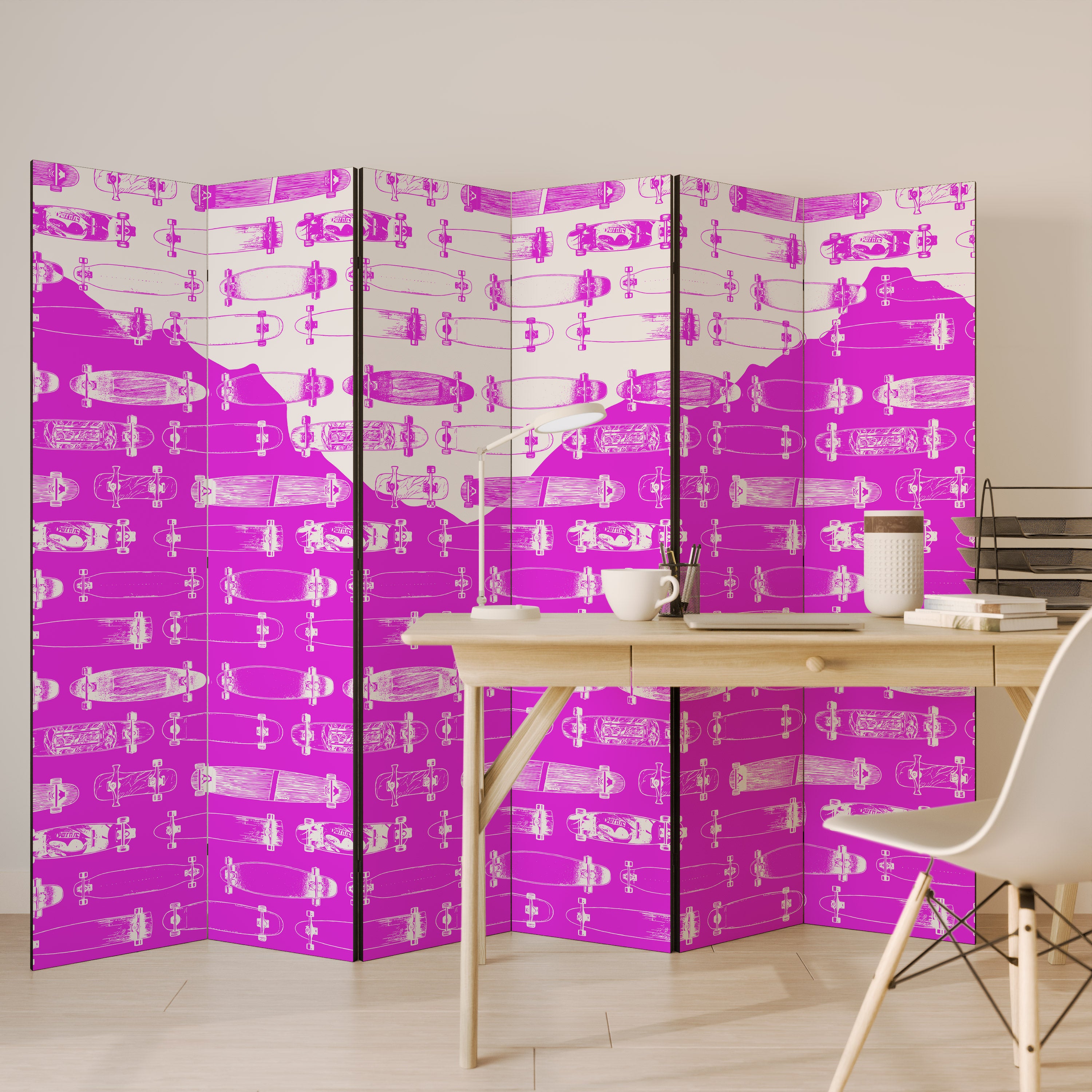 SKATEBOARD MAGENTA Dekoracyjny parawan 6-skrzydłowy