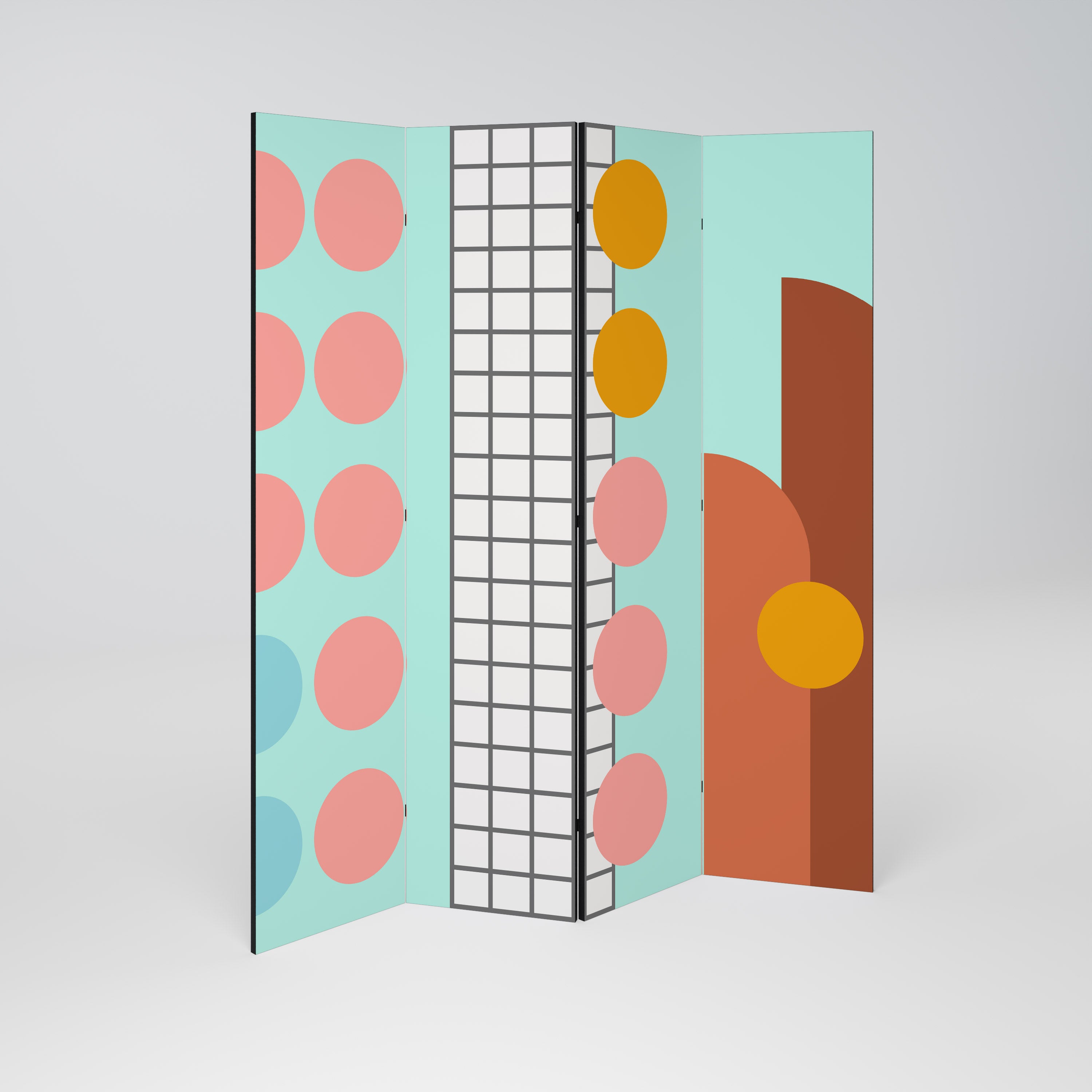 RETRO GRID Dekoracyjny parawan 4-skrzydłowy