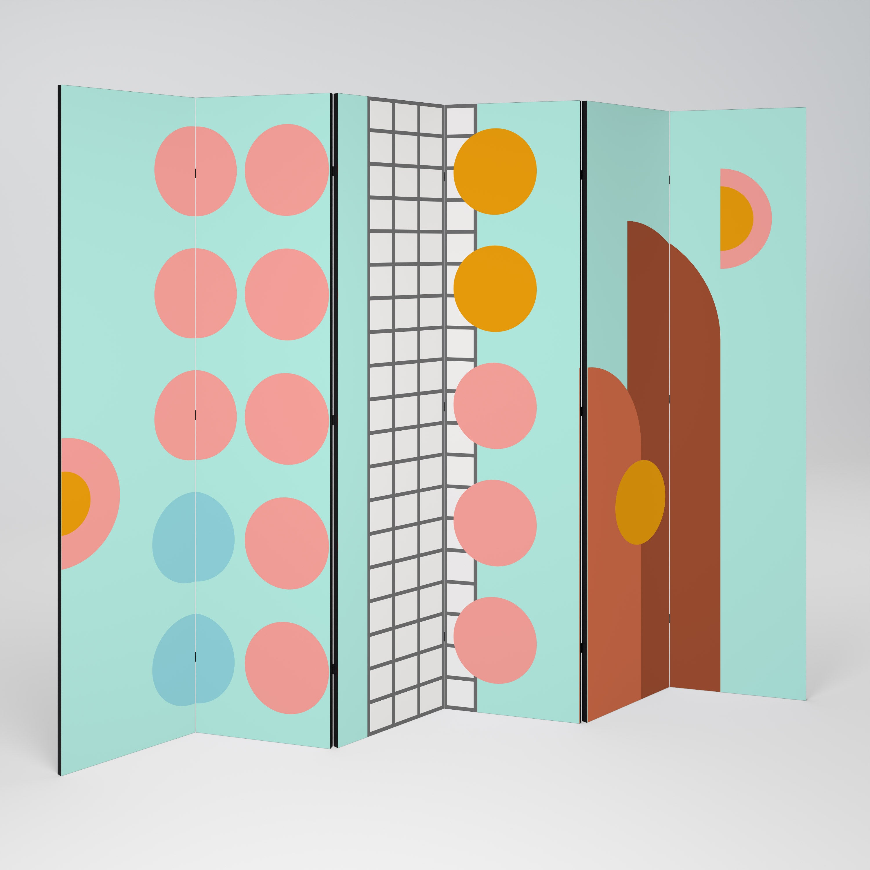 RETRO GRID Dekoracyjny parawan 6-skrzydłowy