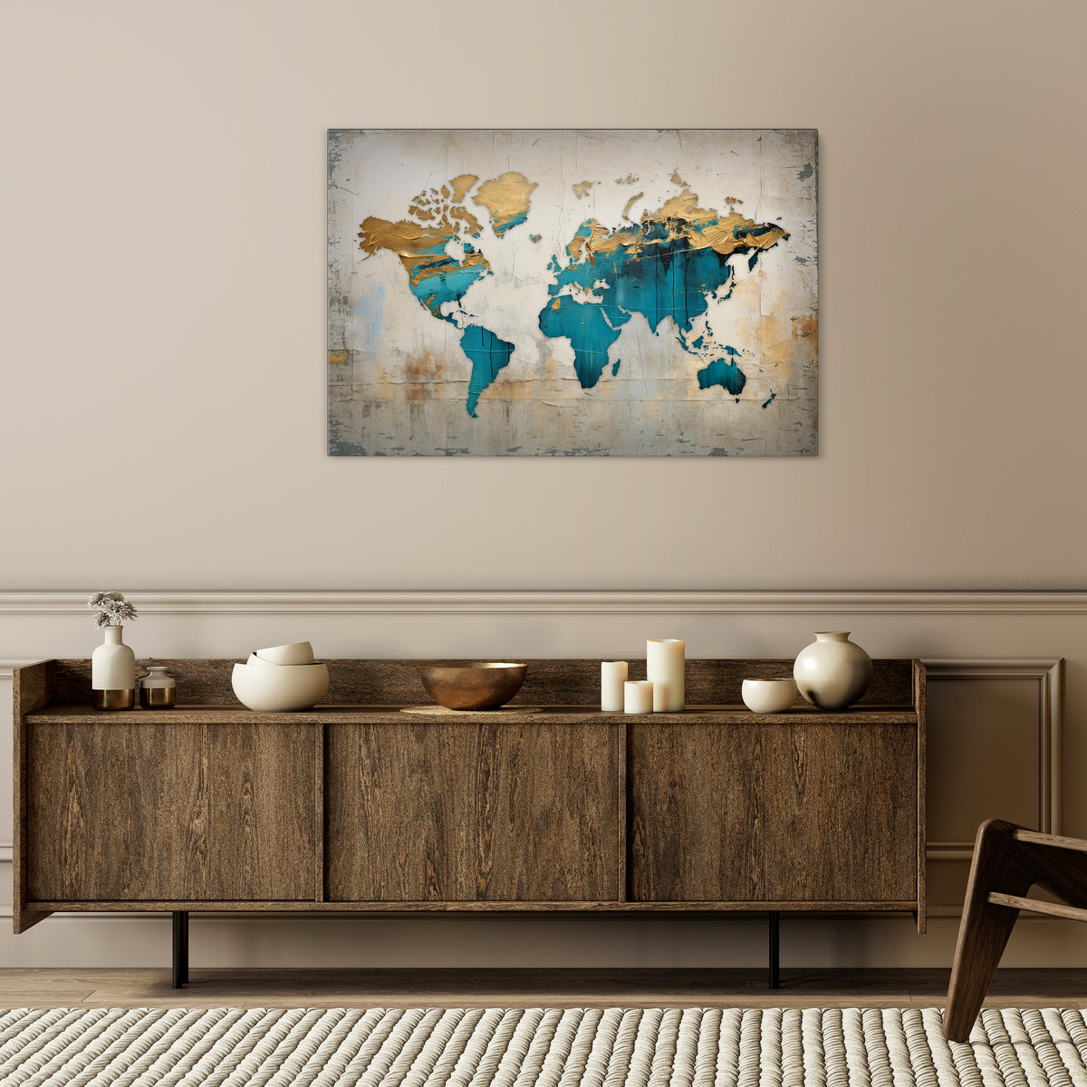 AZURE GILDED MAP Poziomy obraz na płótnie