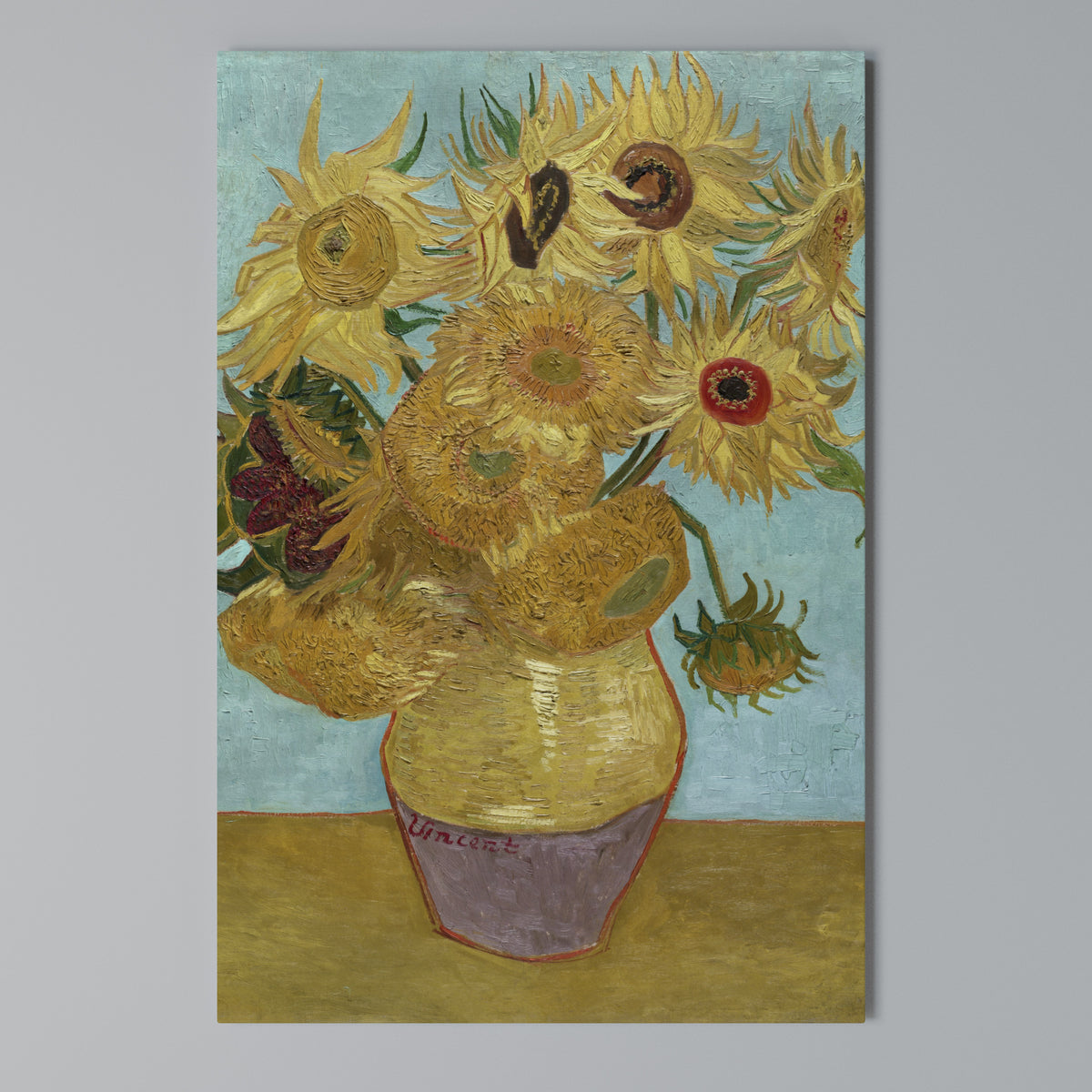 VASE WITH TWELVE SUNFLOWERS Pionowy obraz na płótnie