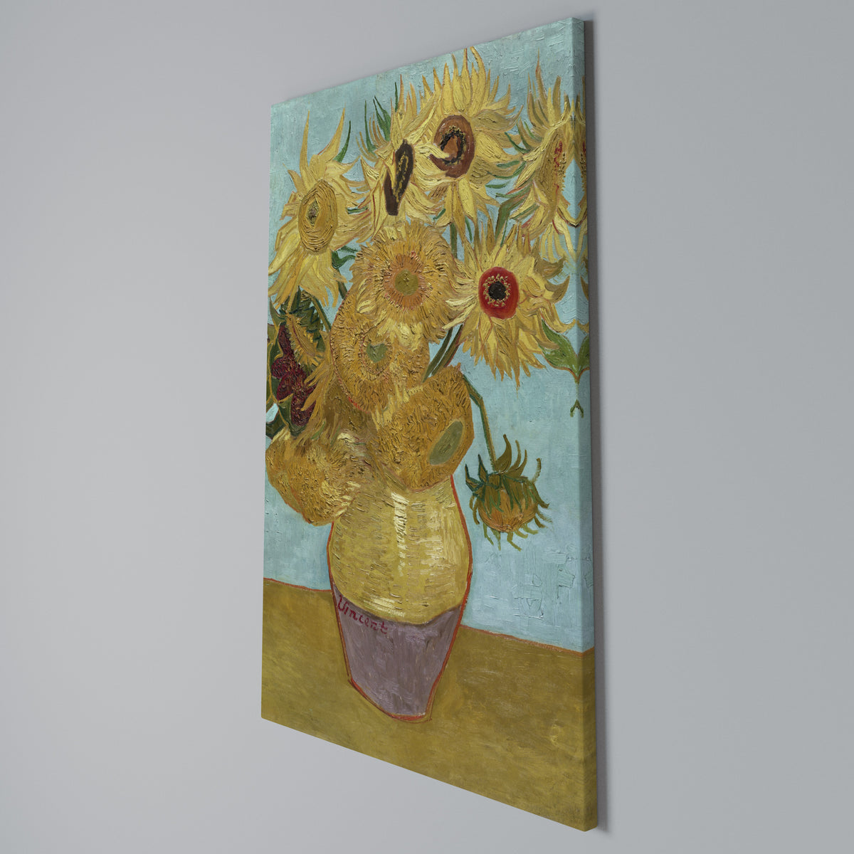 VASE WITH TWELVE SUNFLOWERS Pionowy obraz na płótnie