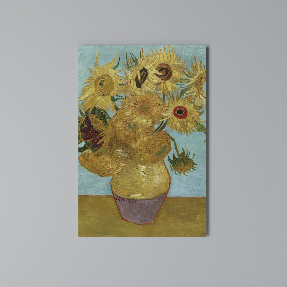 VASE WITH TWELVE SUNFLOWERS Pionowy obraz na płótnie