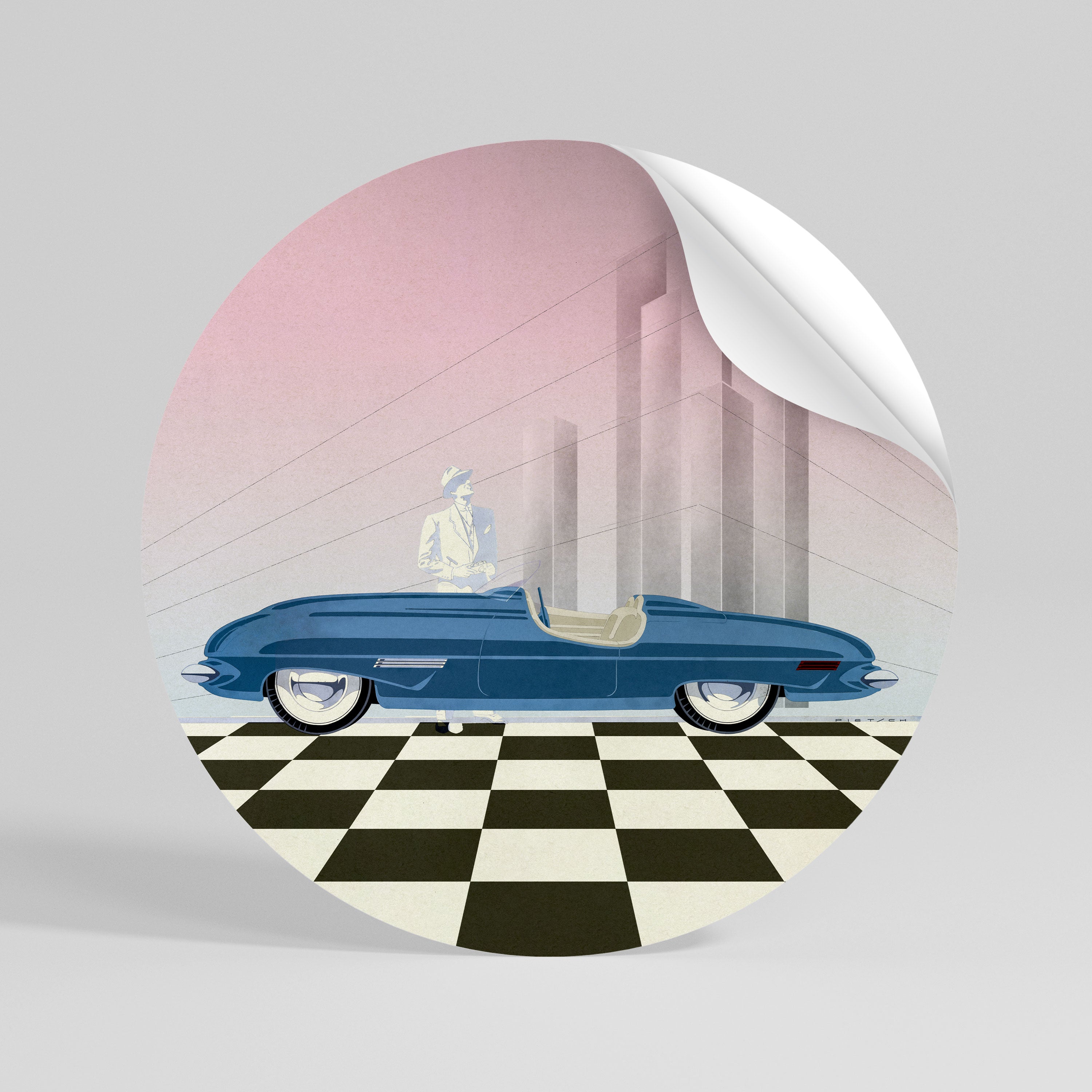 BLUE ROADSTER Naklejka okrągła