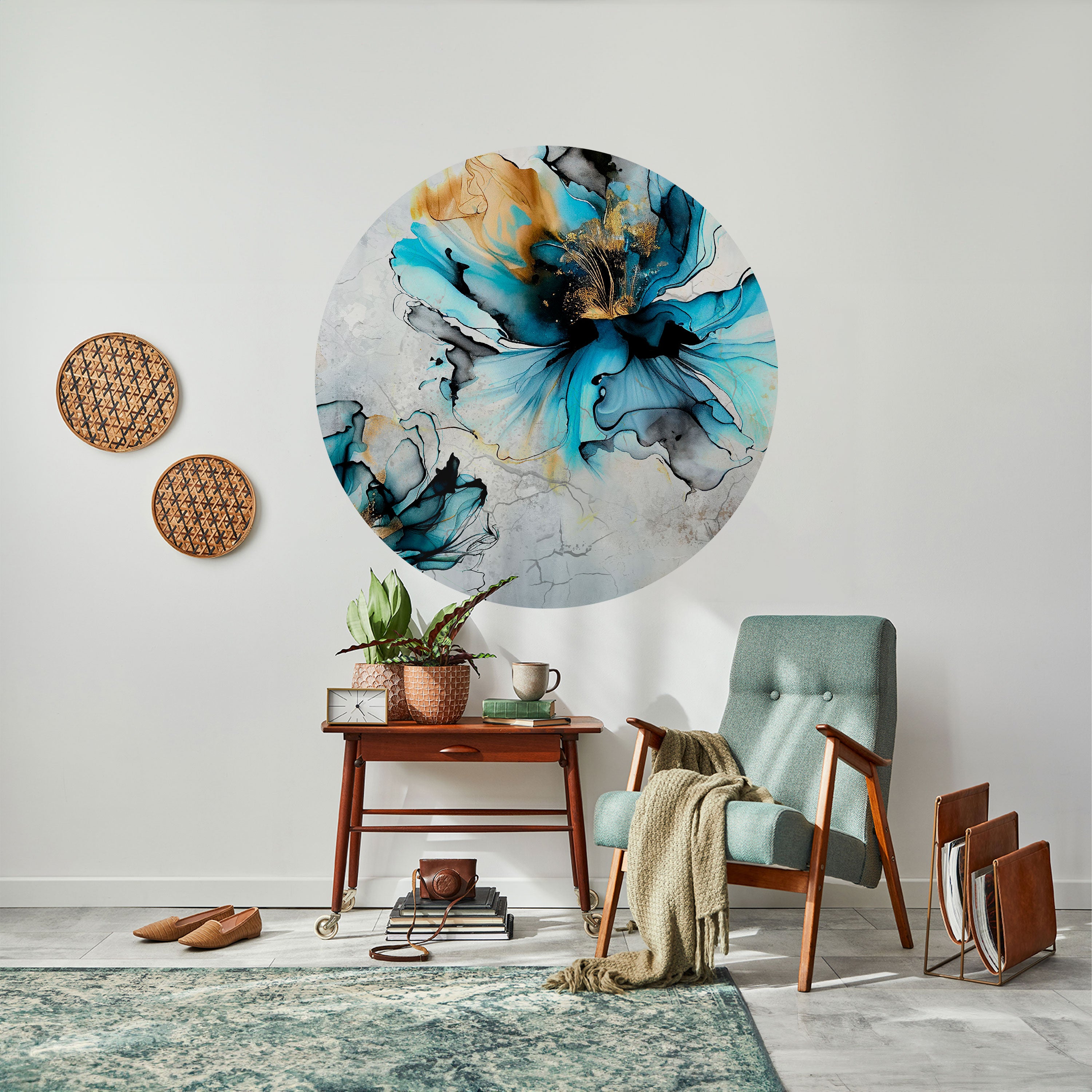 COBALT BLOSSOMS Naklejka okrągła