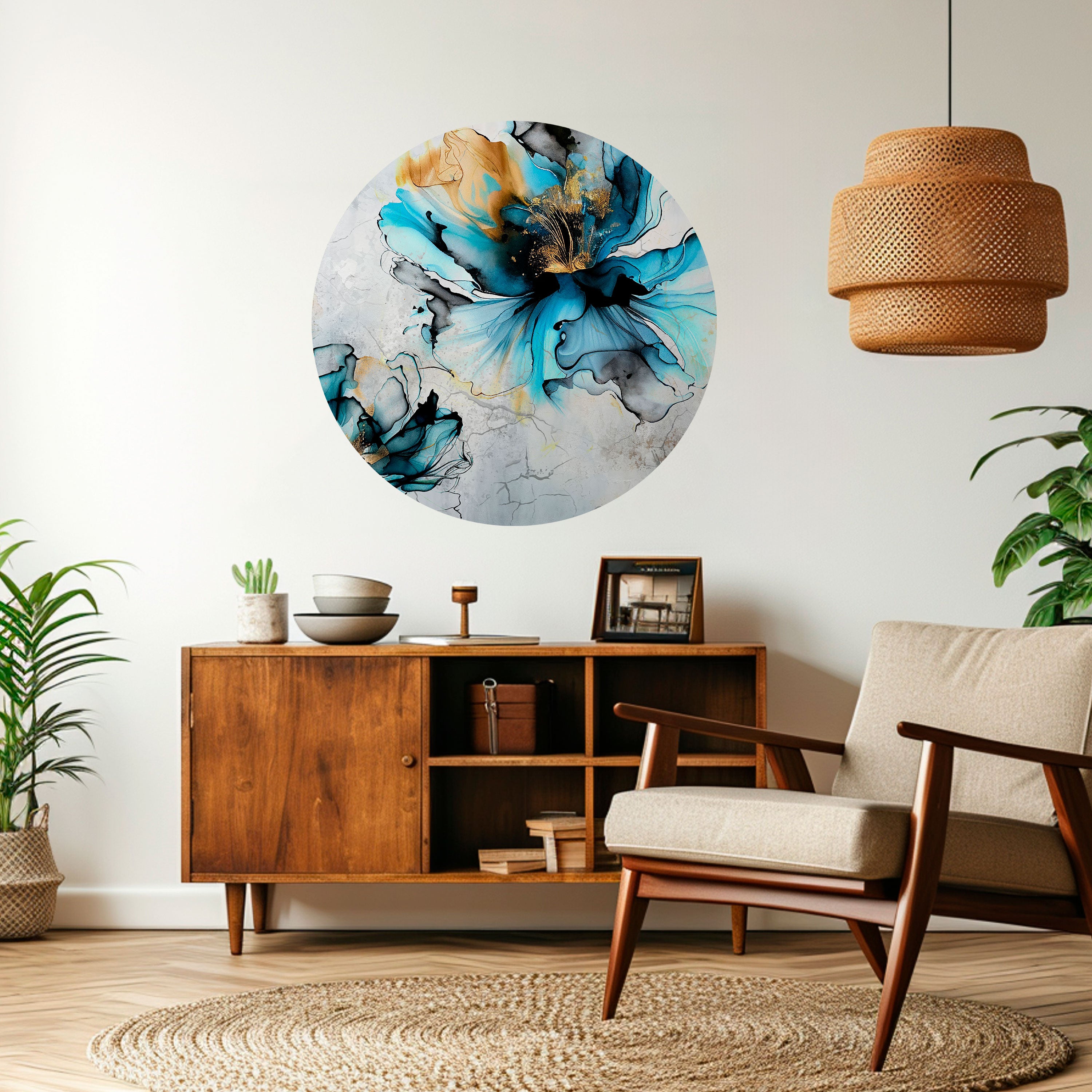 COBALT BLOSSOMS Naklejka okrągła