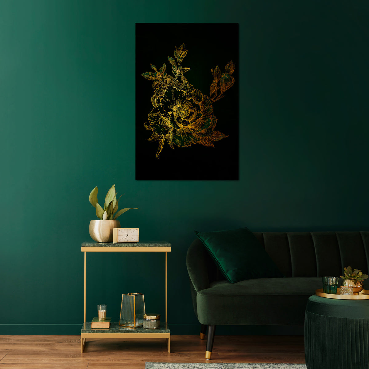 MIDNIGHT FLORAL GLIMMER Pionowy obraz na płótnie