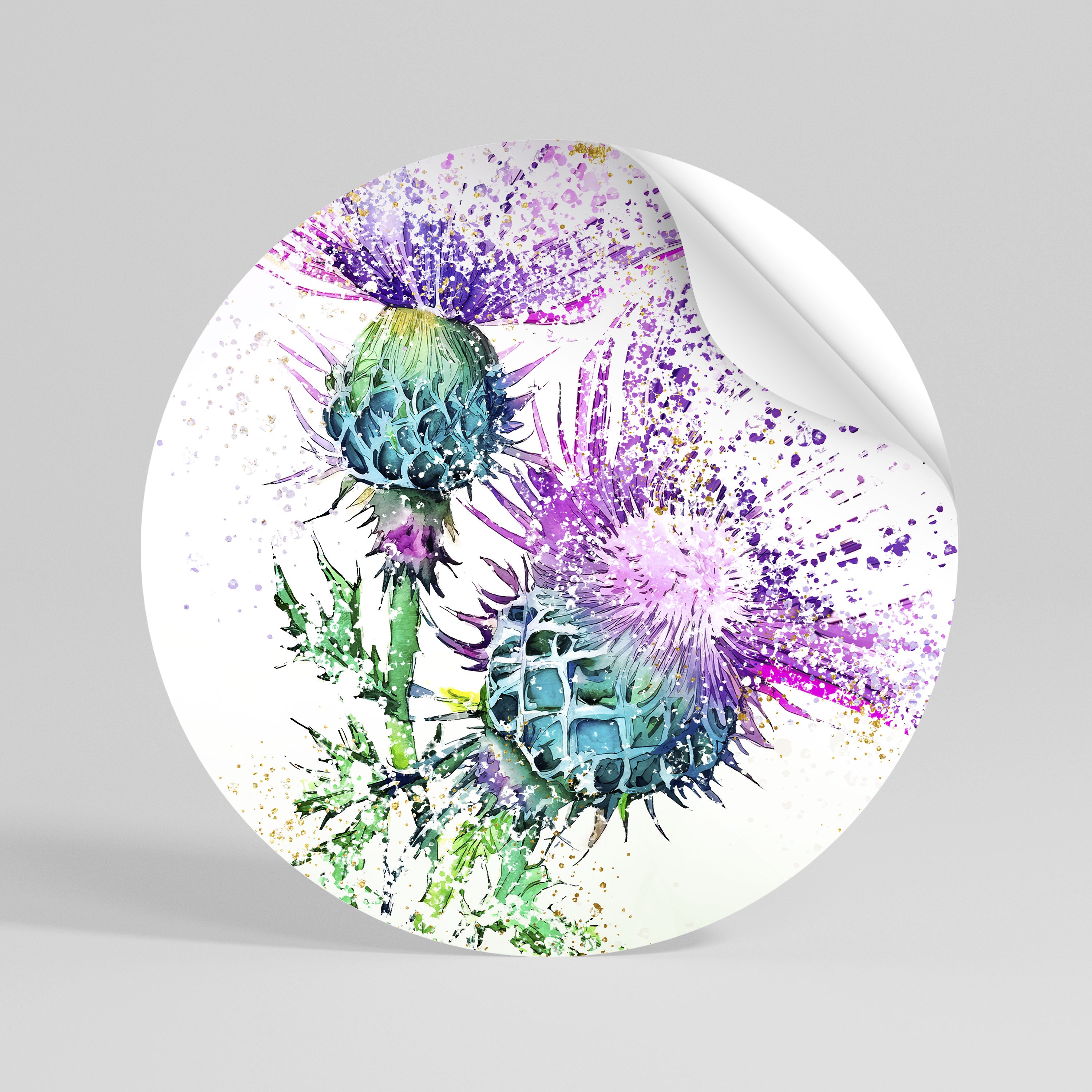 COLORFUL THISTLE DANCE Naklejka - okrągła