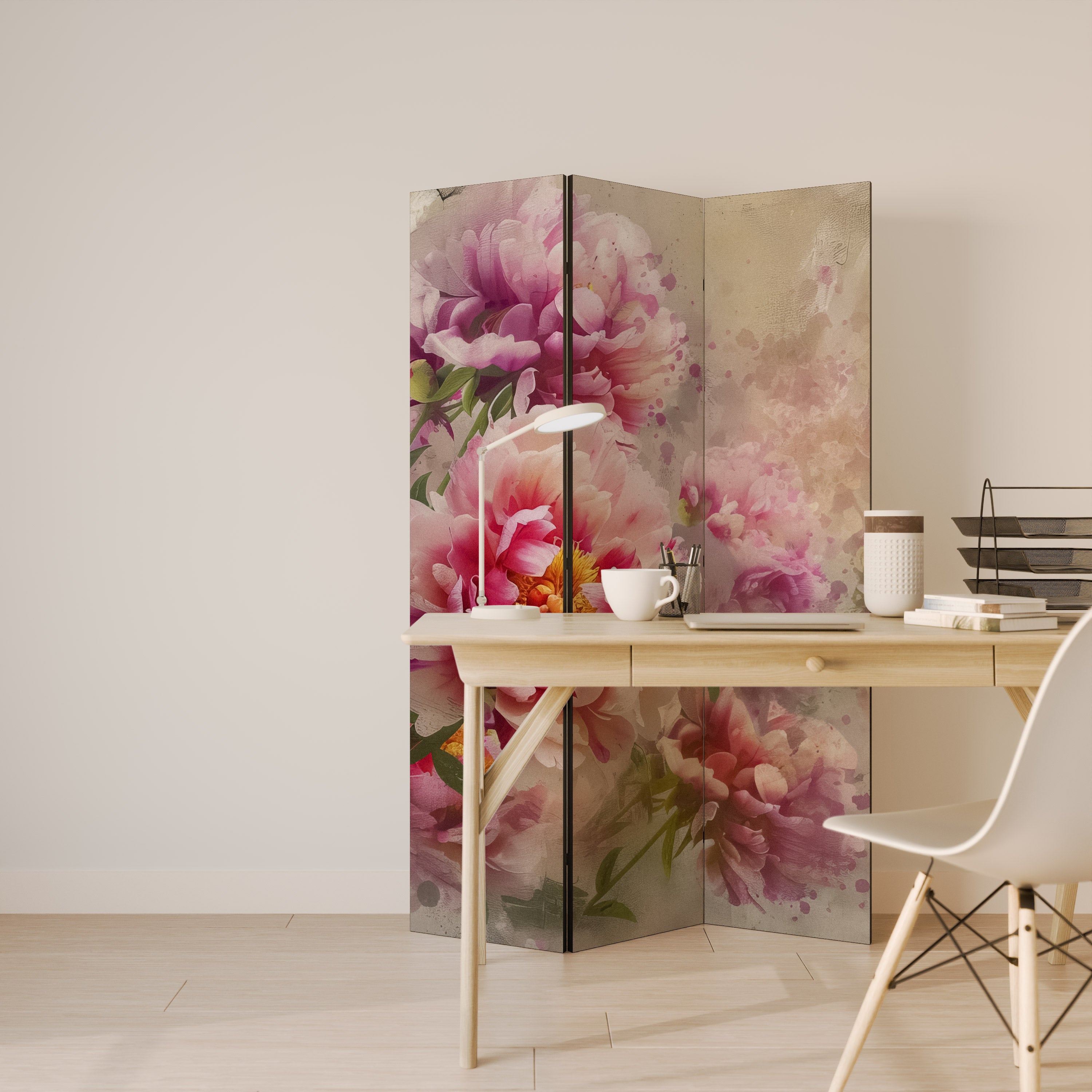 PEONY WHISPER Dekoracyjny parawan 3-skrzydłowy