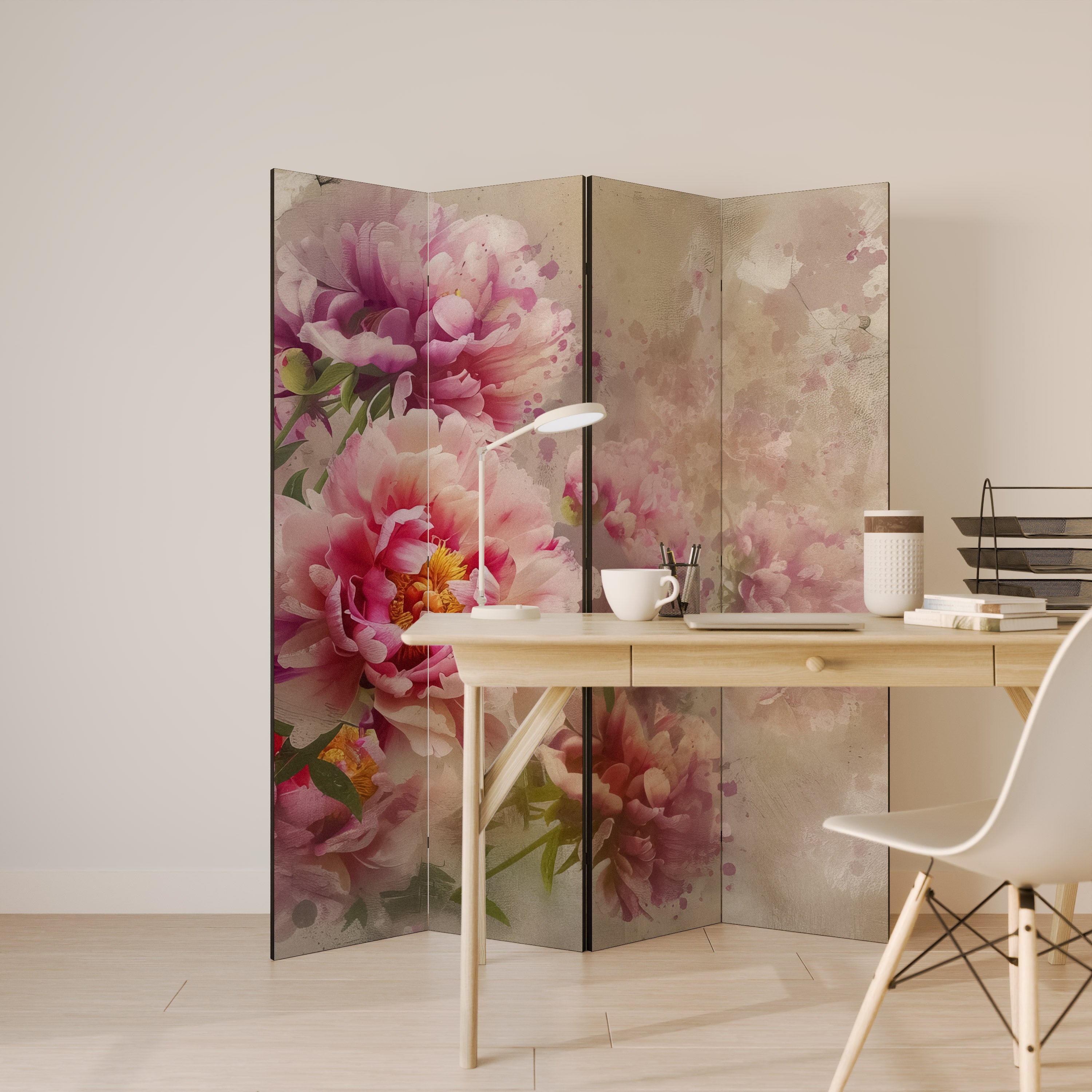 PEONY WHISPER Dekoracyjny parawan 4-skrzydłowy