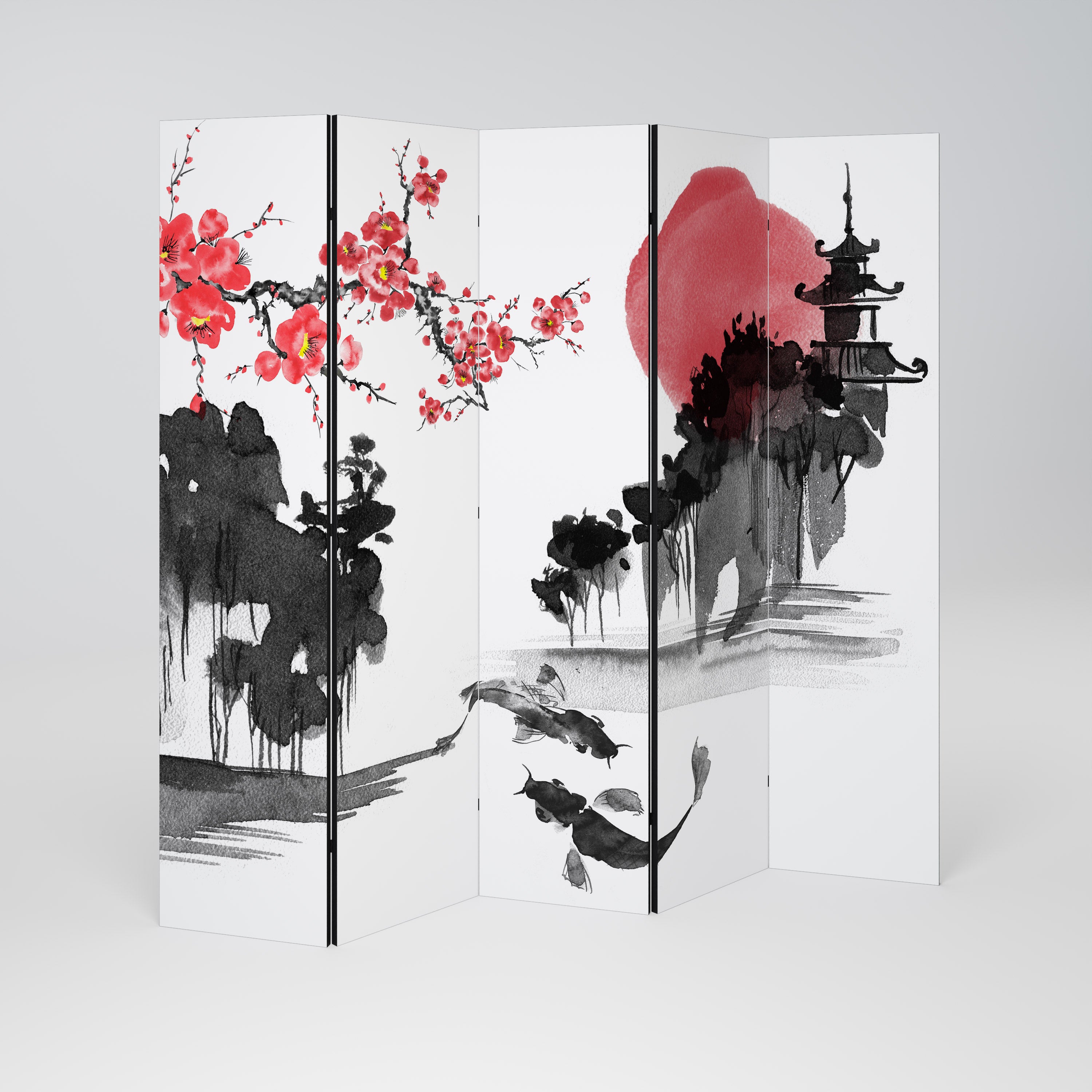CHERRY SHADOWS Dekoracyjny parawan 5-skrzydłowy