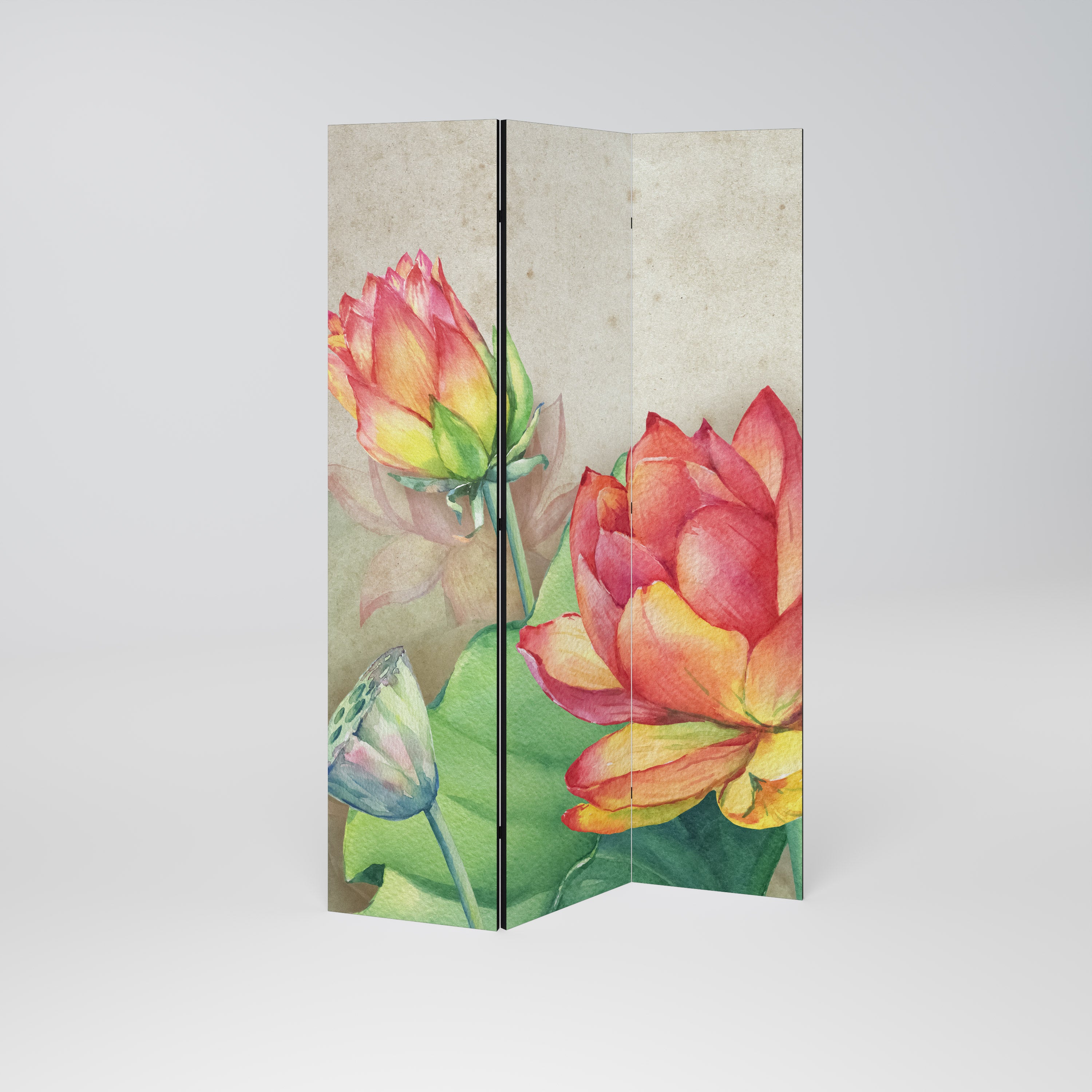 WHISPERING LOTUS BLOOMS Dekoracyjny parawan 3-skrzydłowy