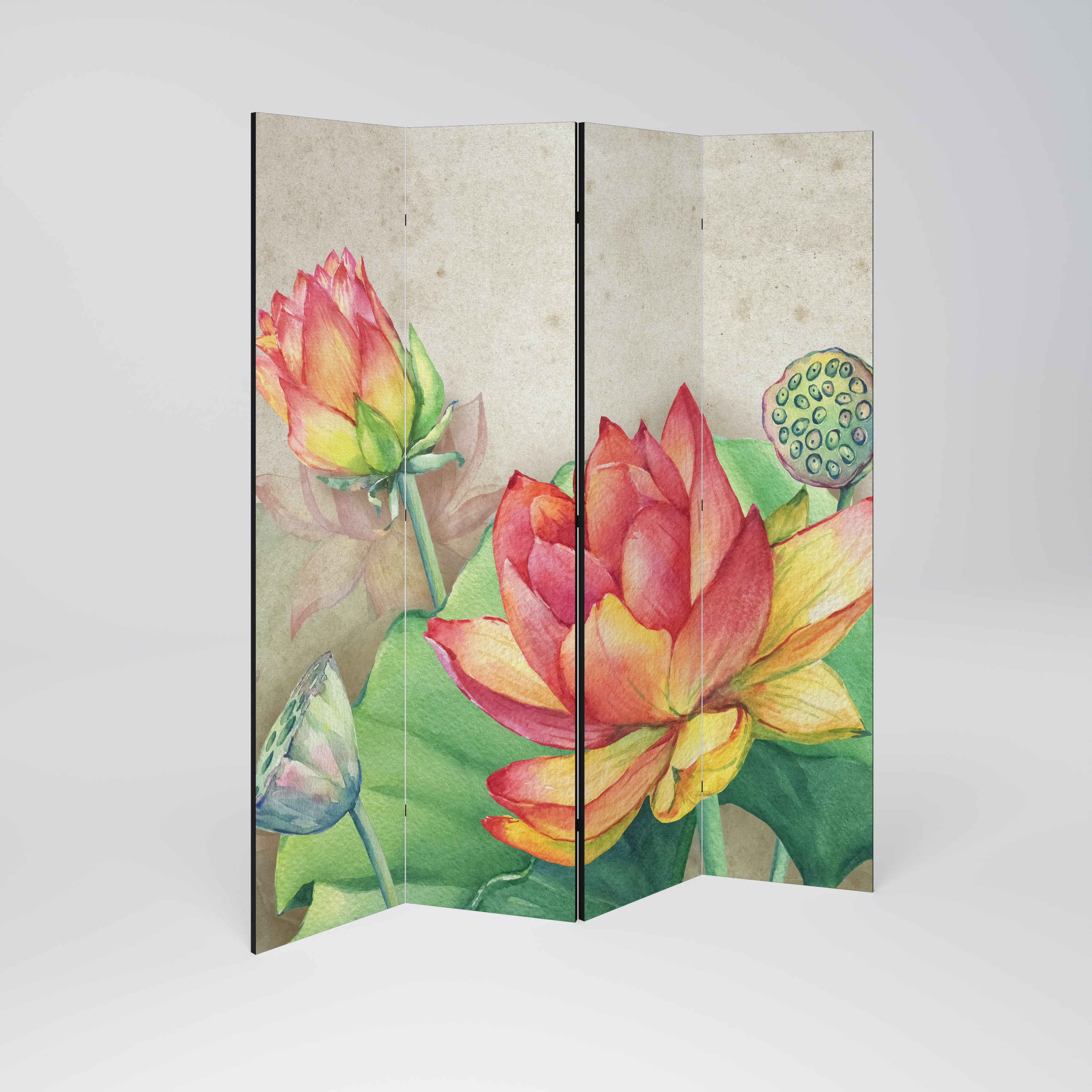WHISPERING LOTUS BLOOMS Dekoracyjny parawan 4-skrzydłowy
