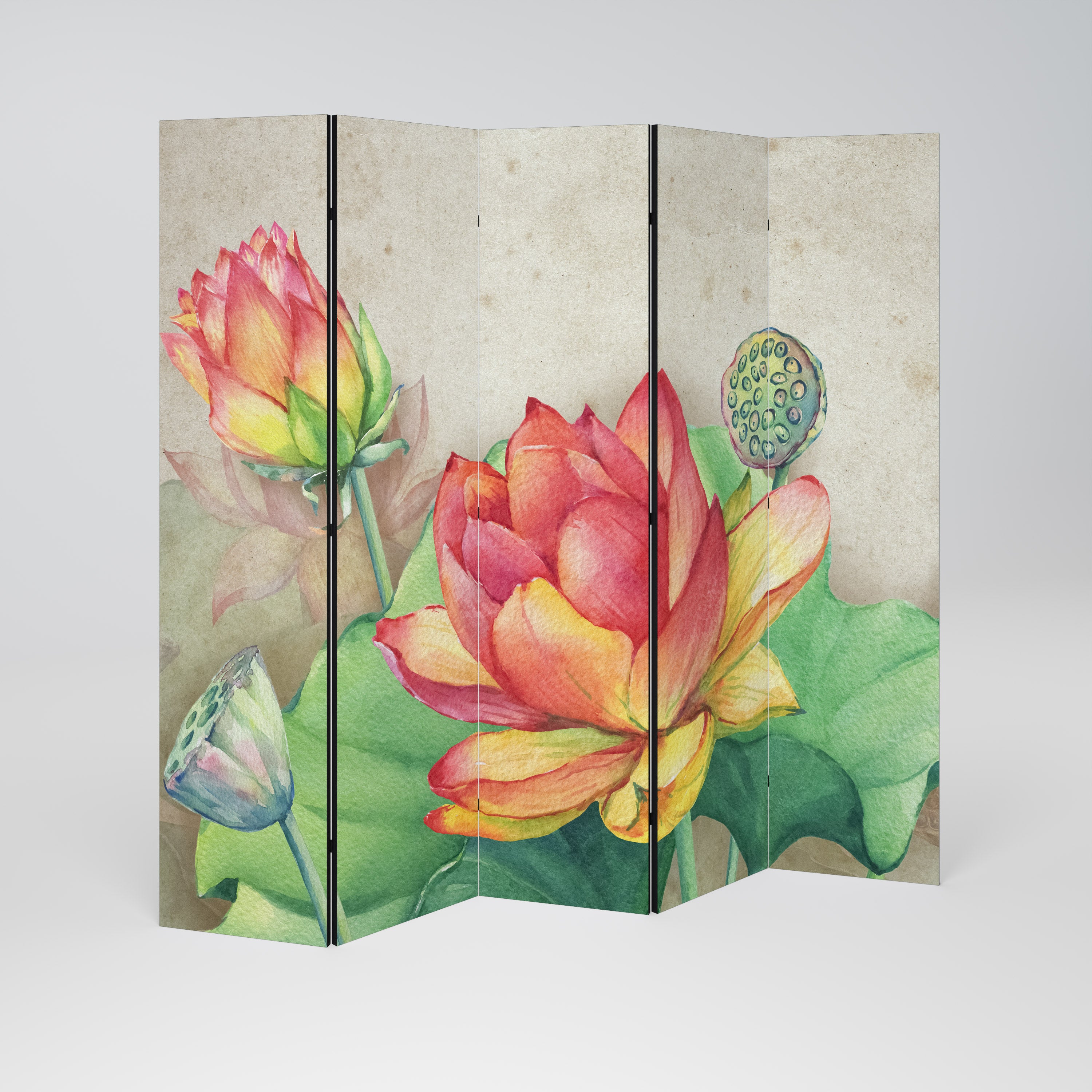 WHISPERING LOTUS BLOOMS Dekoracyjny parawan 5-skrzydłowy