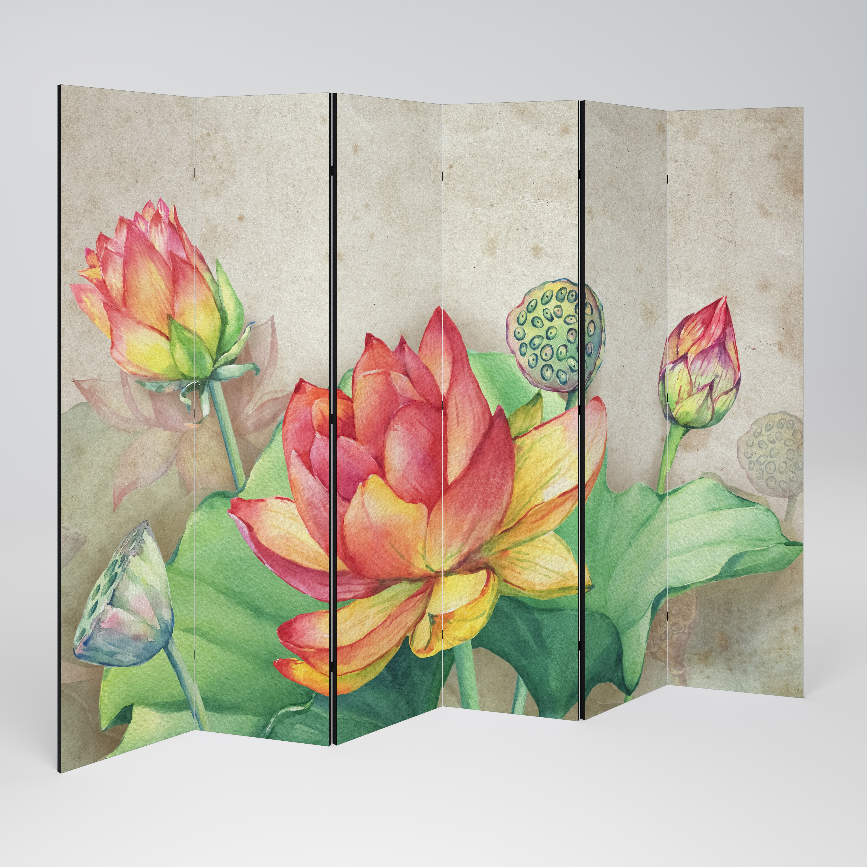 WHISPERING LOTUS BLOOMS Dekoracyjny parawan 6-skrzydłowy
