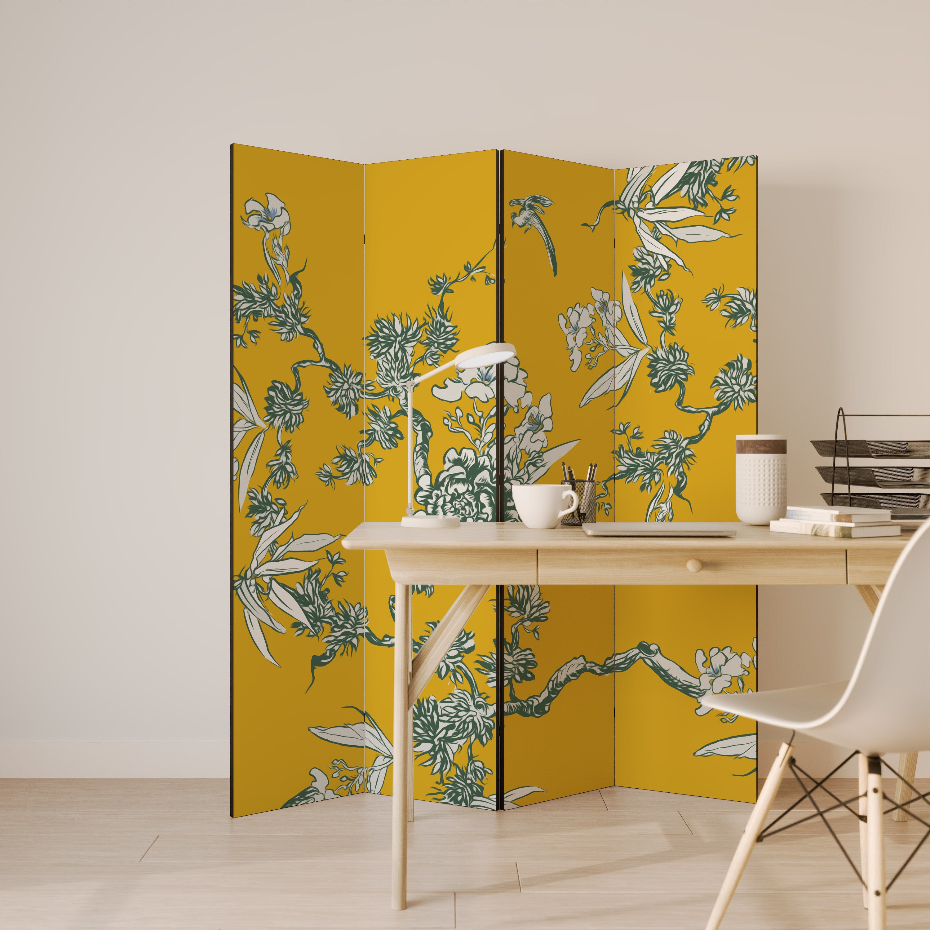 YELLOW CHINOISERIE Dekoracyjny parawan 4-skrzydłowy