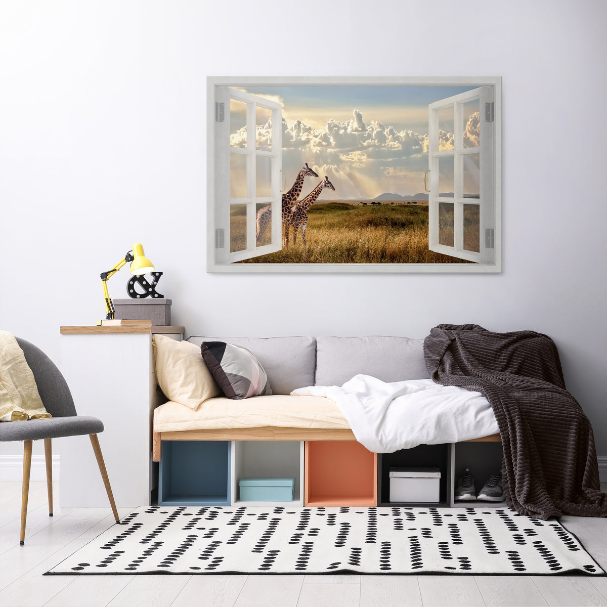 GIRAFFE GAZE WINDOW Poziomy obraz na płótnie