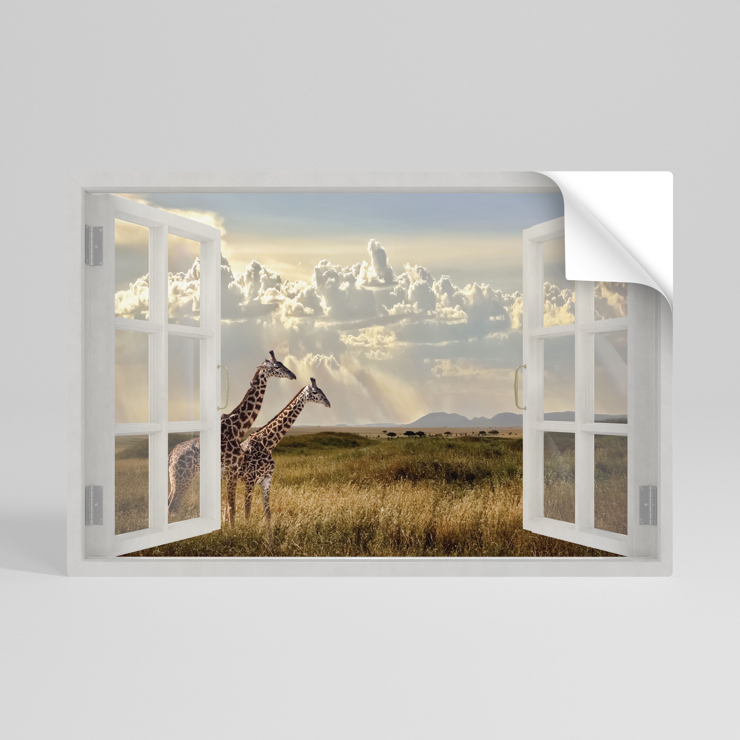 GIRAFFE GAZE WINDOW Naklejka/Plakat poziomy