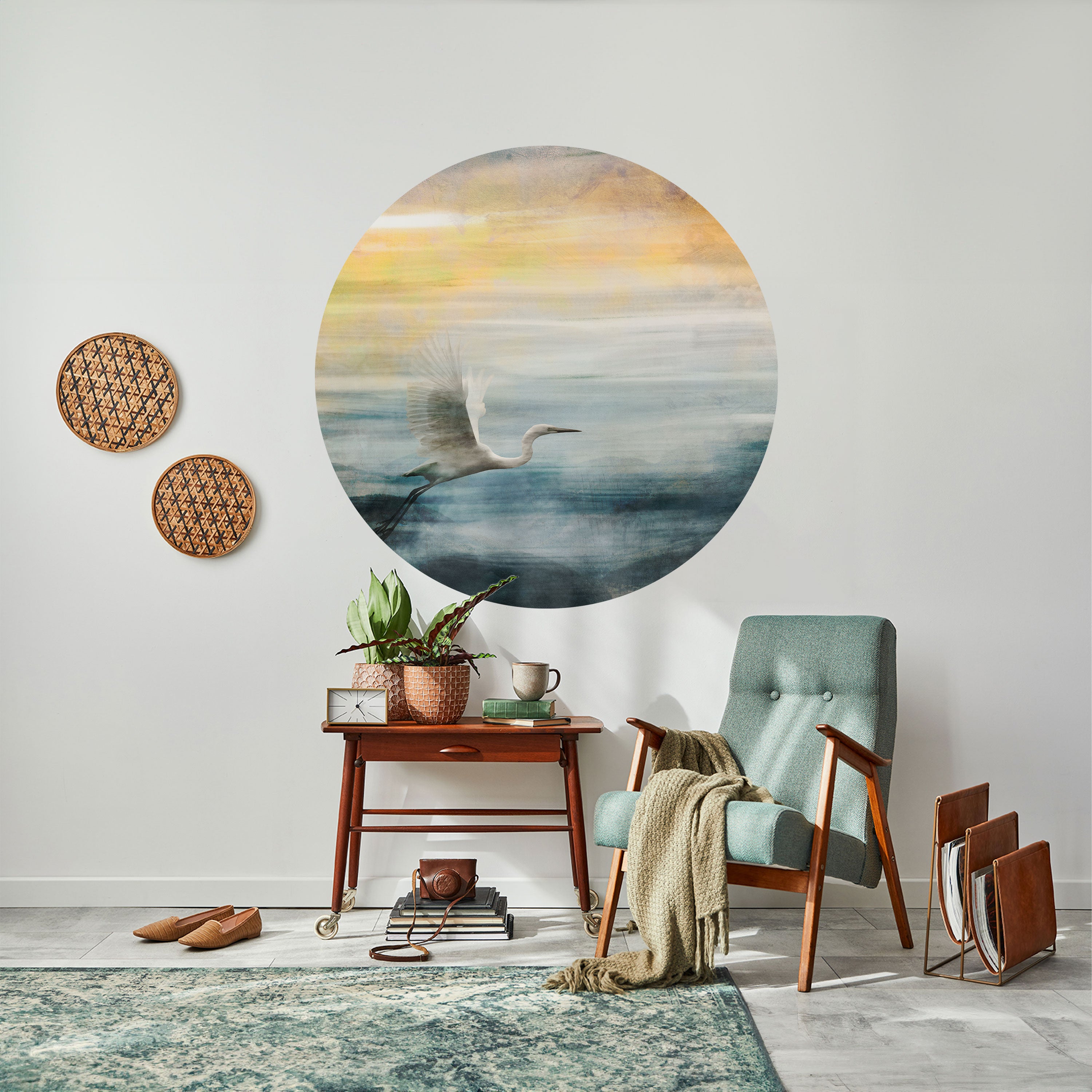 HERON IN FLY Naklejka okrągła