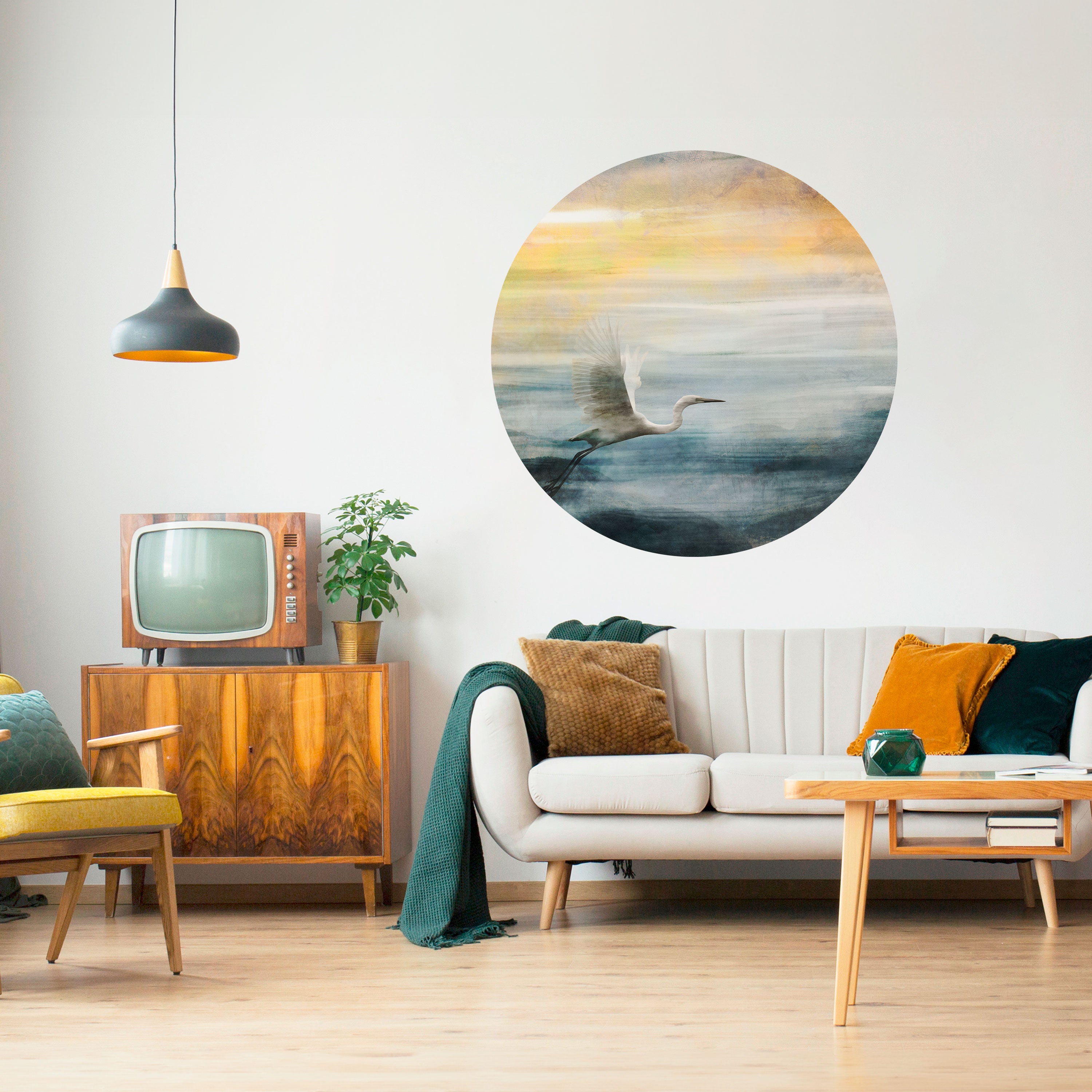 HERON IN FLY Naklejka okrągła