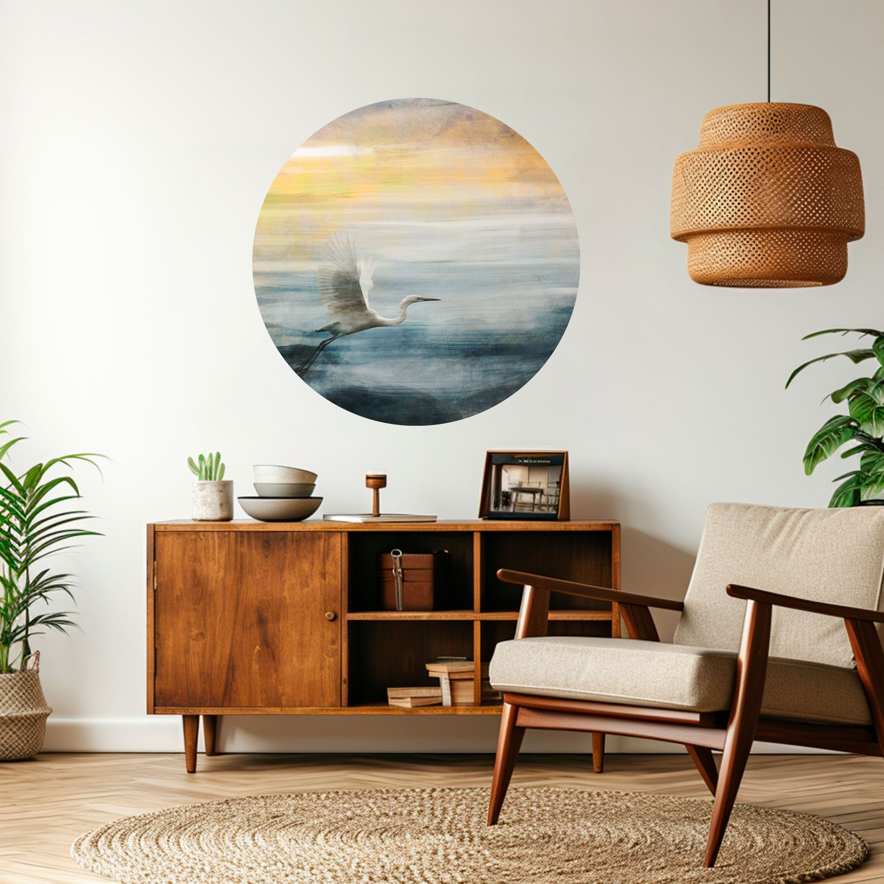 HERON IN FLY Naklejka okrągła