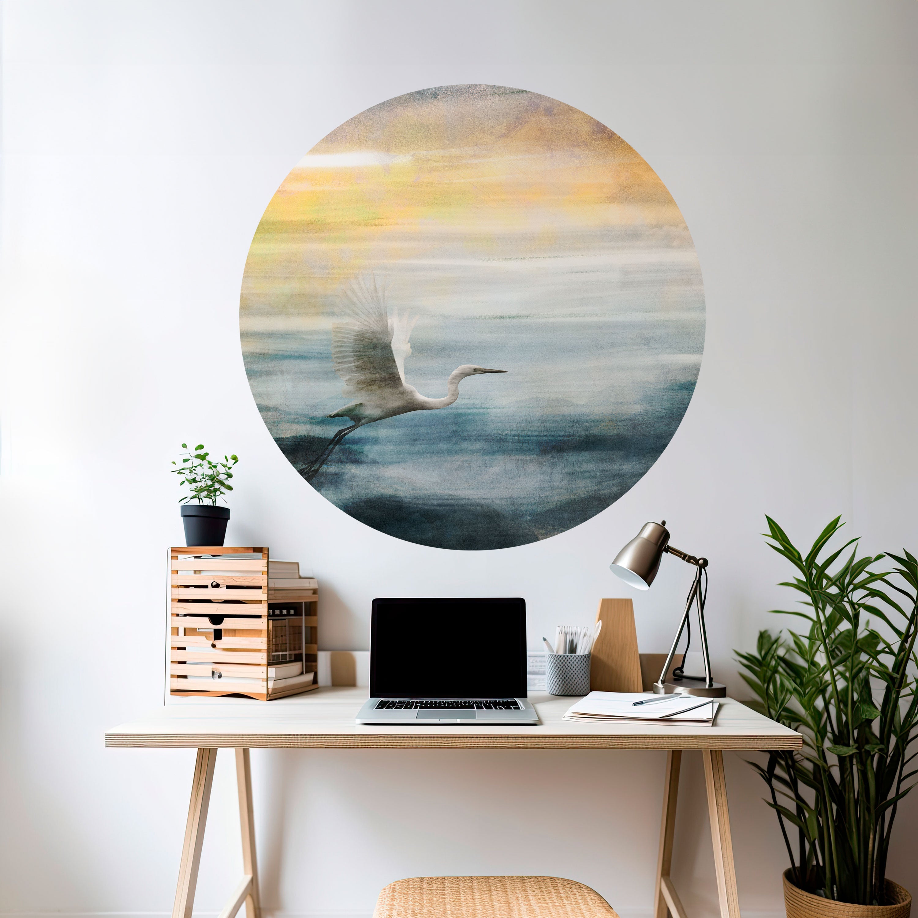 HERON IN FLY Naklejka okrągła