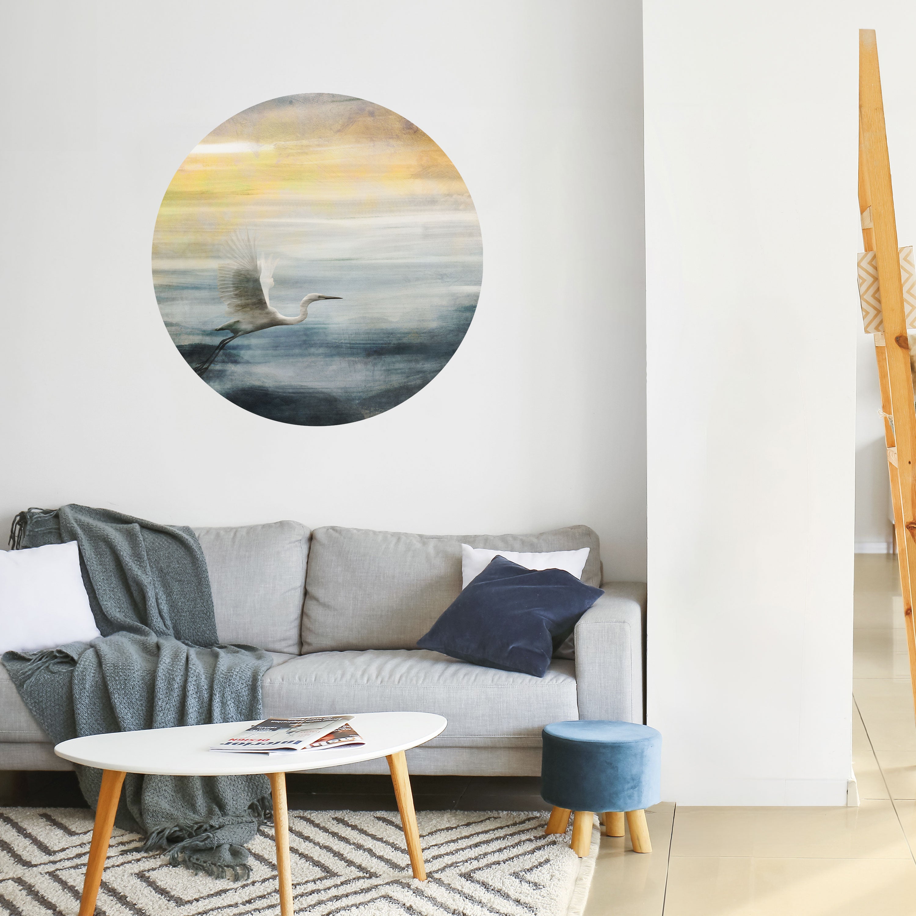 HERON IN FLY Naklejka okrągła