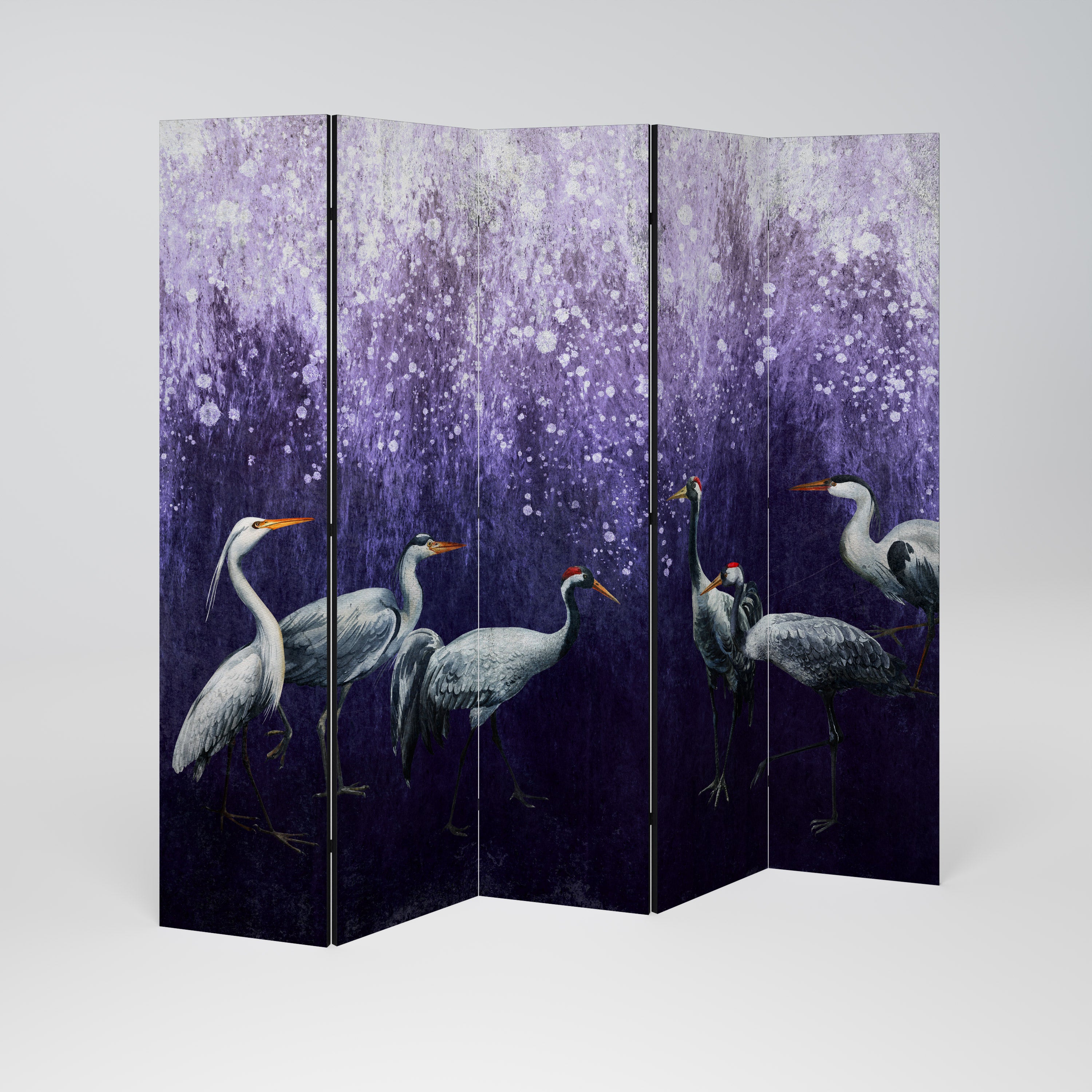 MYSTICAL CRANE GATHERING Dekoracyjny parawan 5-skrzydłowy