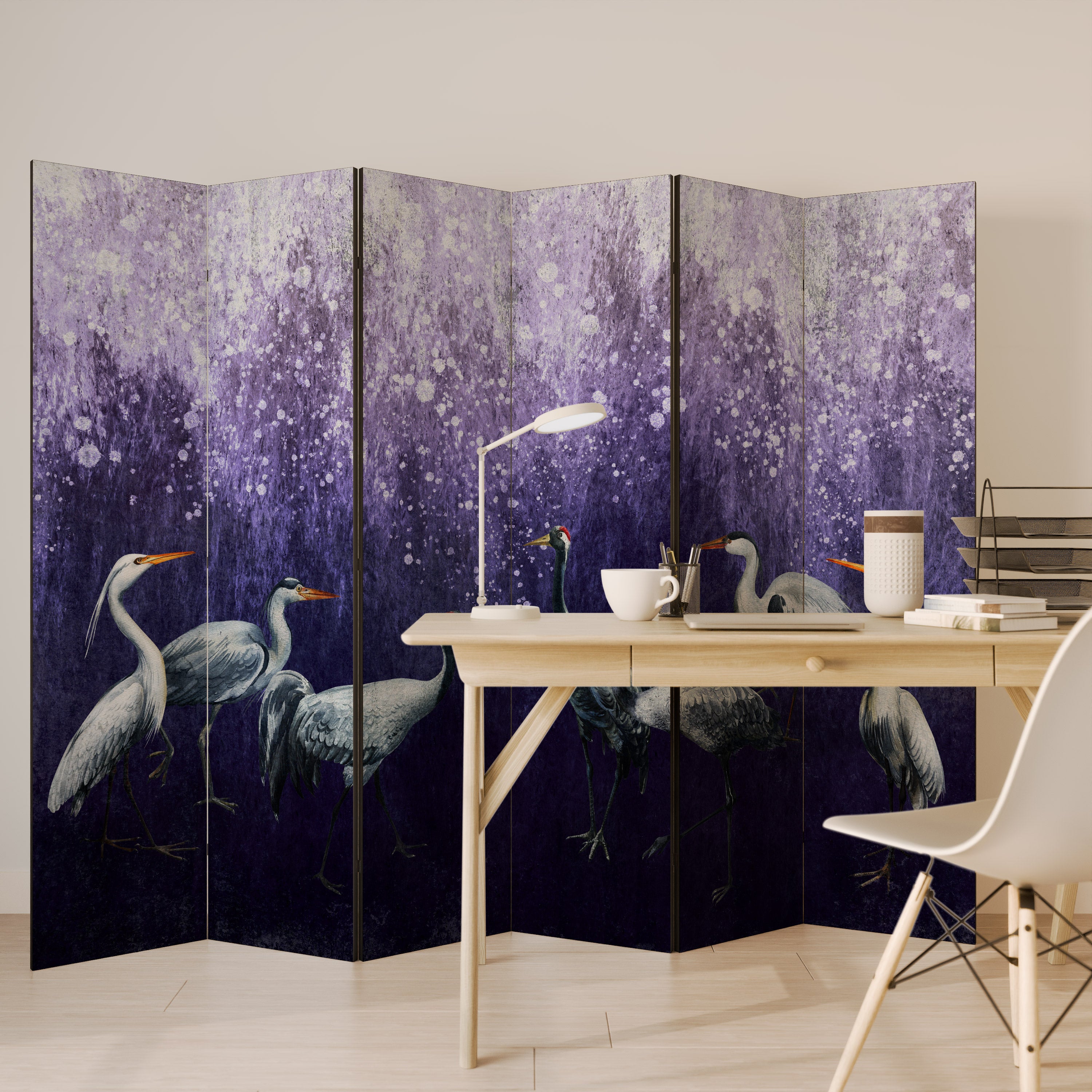 MYSTICAL CRANE GATHERING Dekoracyjny parawan 6-skrzydłowy