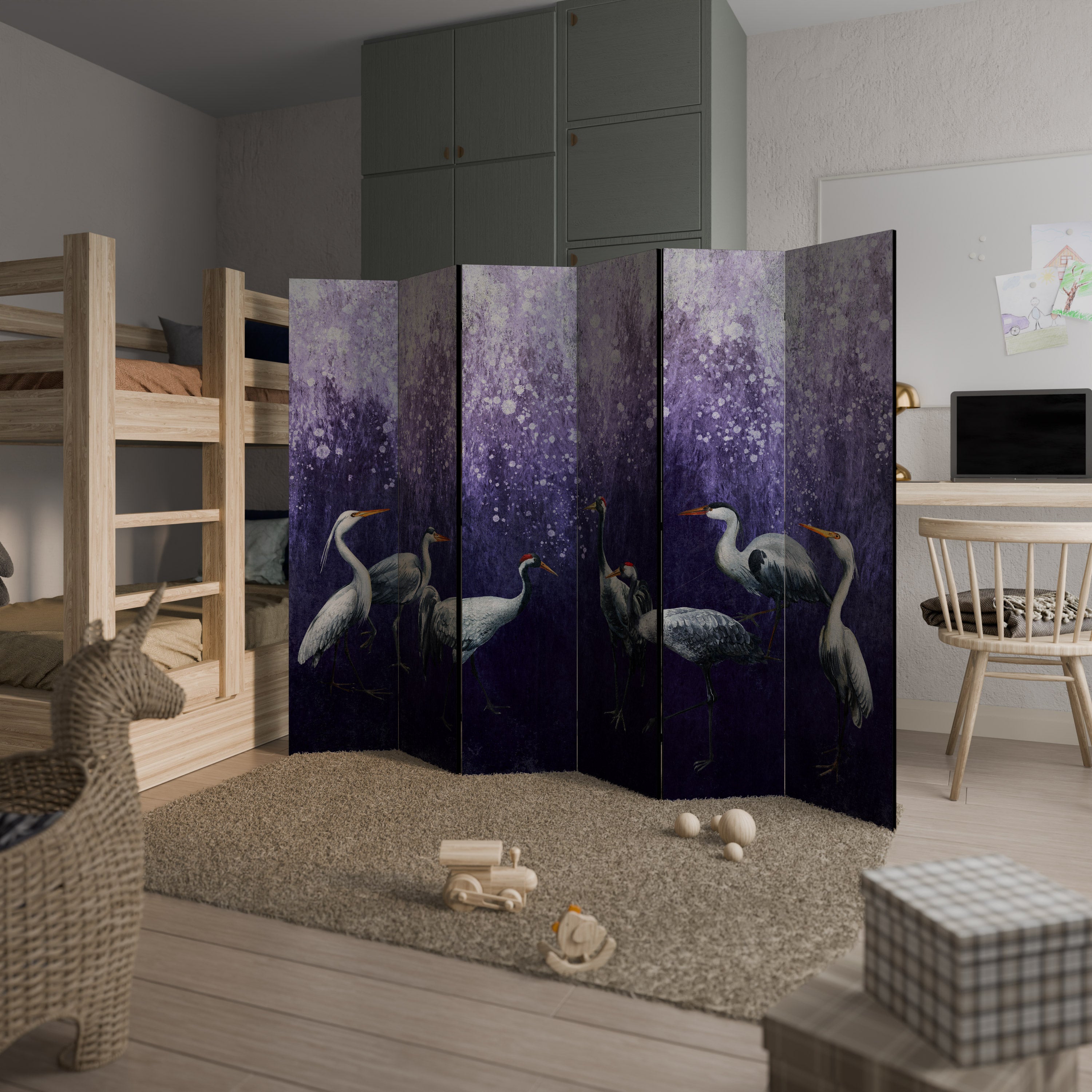 MYSTICAL CRANE GATHERING Dekoracyjny parawan 6-skrzydłowy
