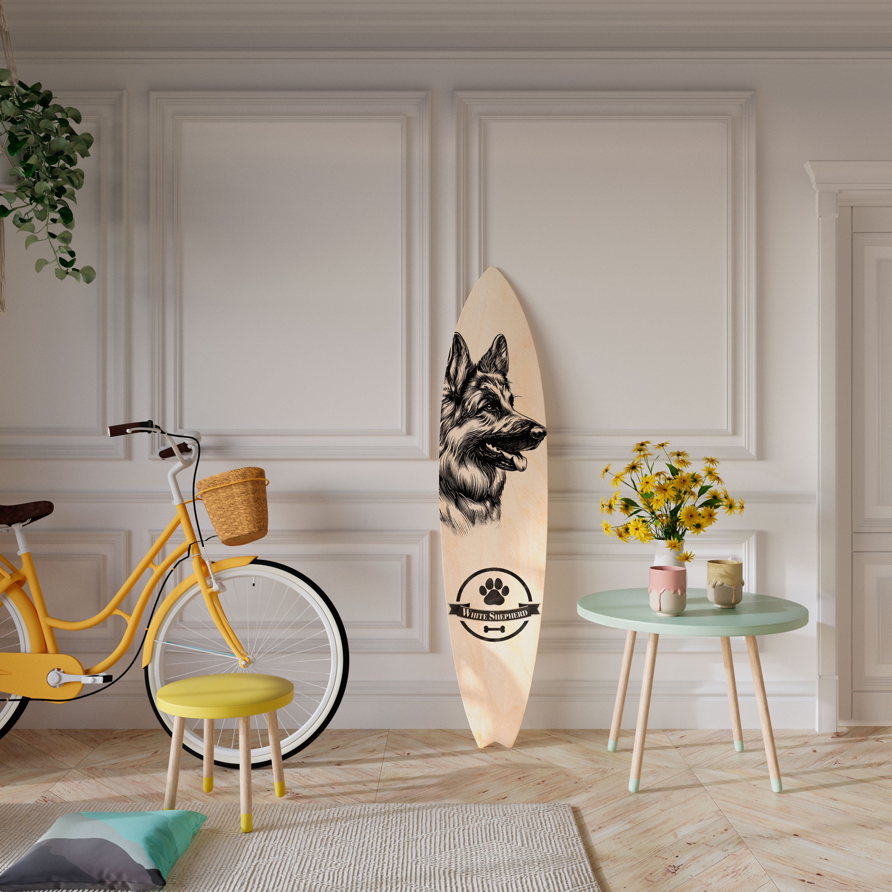 WHITE SHEPHERD DOG Dekoracyjna deska surfingowa