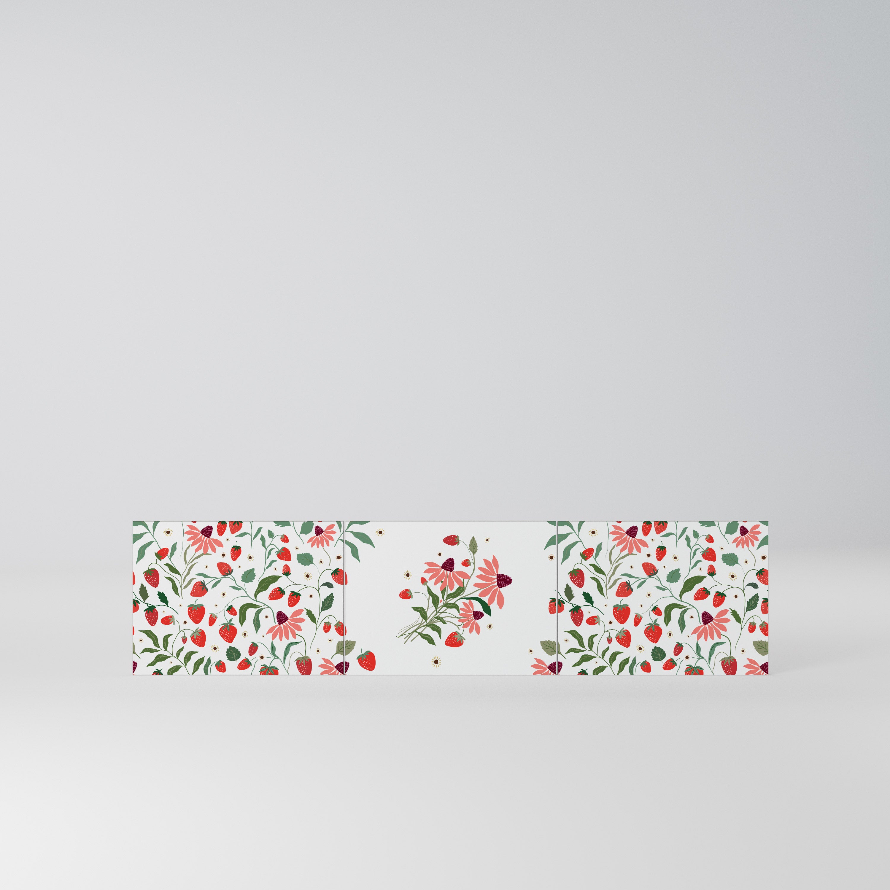 FLOWERS AND STRAWBERRIES Komplet 3 frontów do szafki RTV 3-drzwiowej